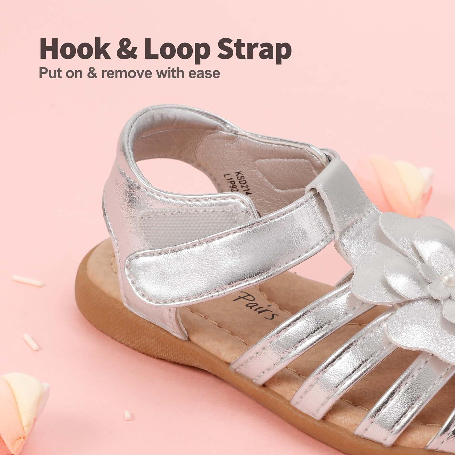 imageDREAM PAIRS Girls ToddlerLittle Kid ClosedToe Flower Summer Dress Sandals ShoesSilver