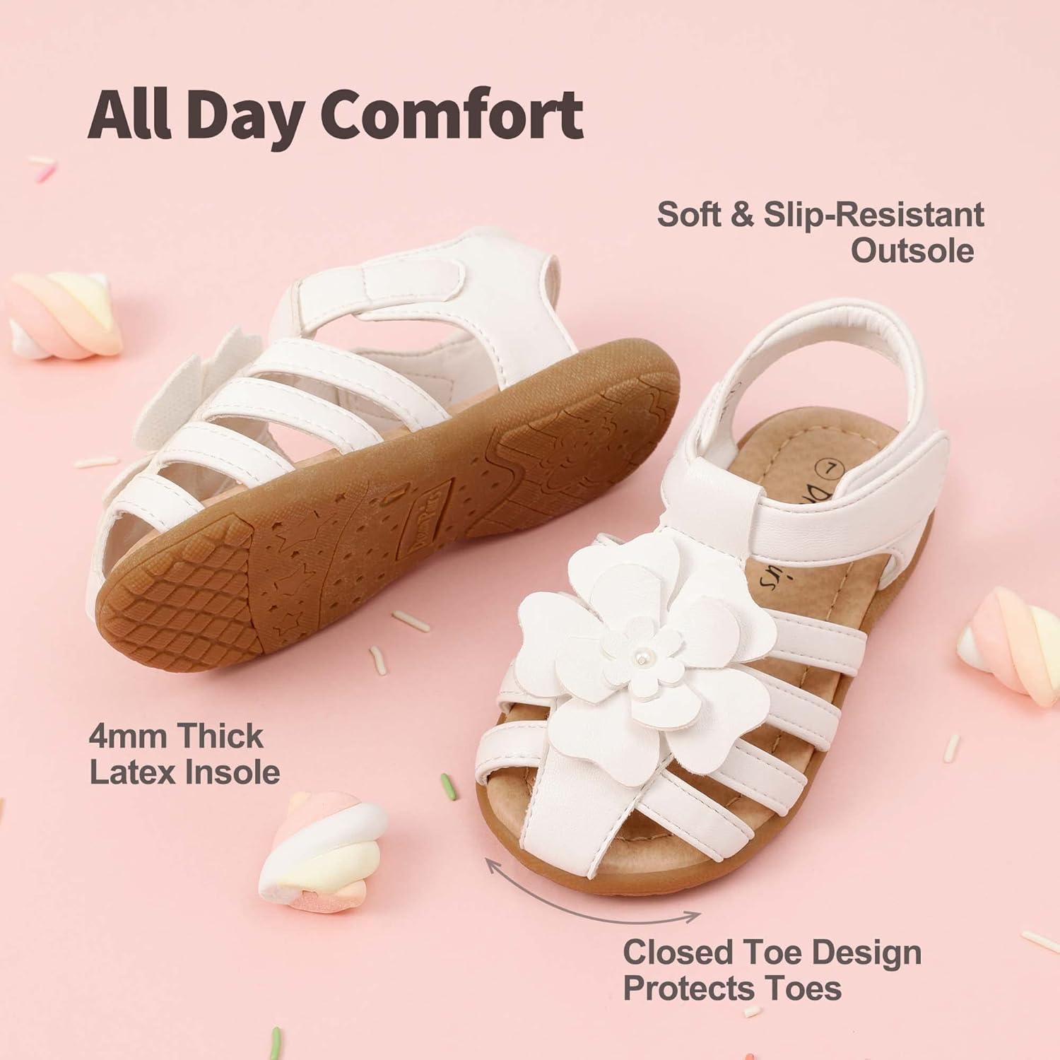 imageDREAM PAIRS Girls ToddlerLittle Kid ClosedToe Flower Summer Dress Sandals ShoesWhite