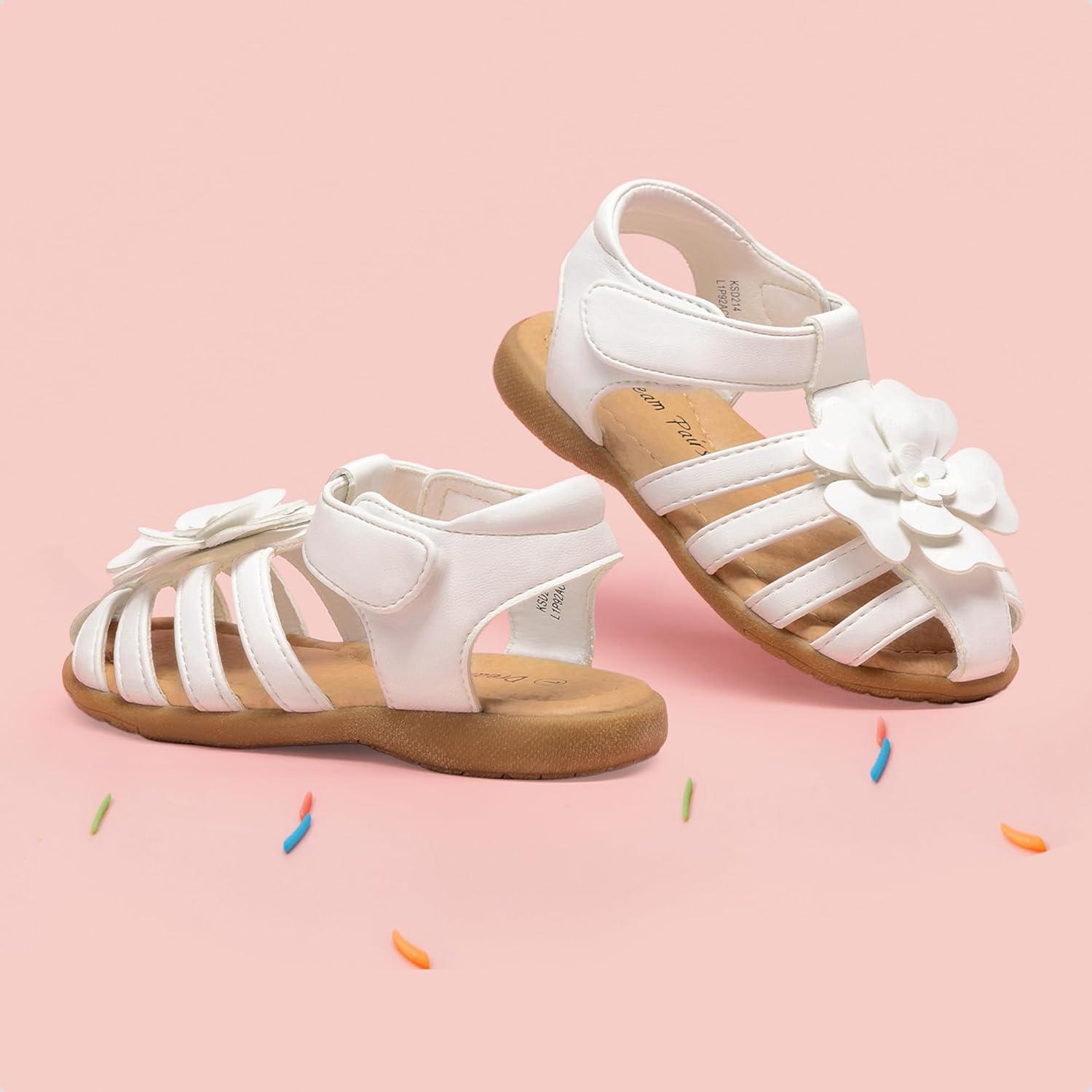 imageDREAM PAIRS Girls ToddlerLittle Kid ClosedToe Flower Summer Dress Sandals ShoesWhite