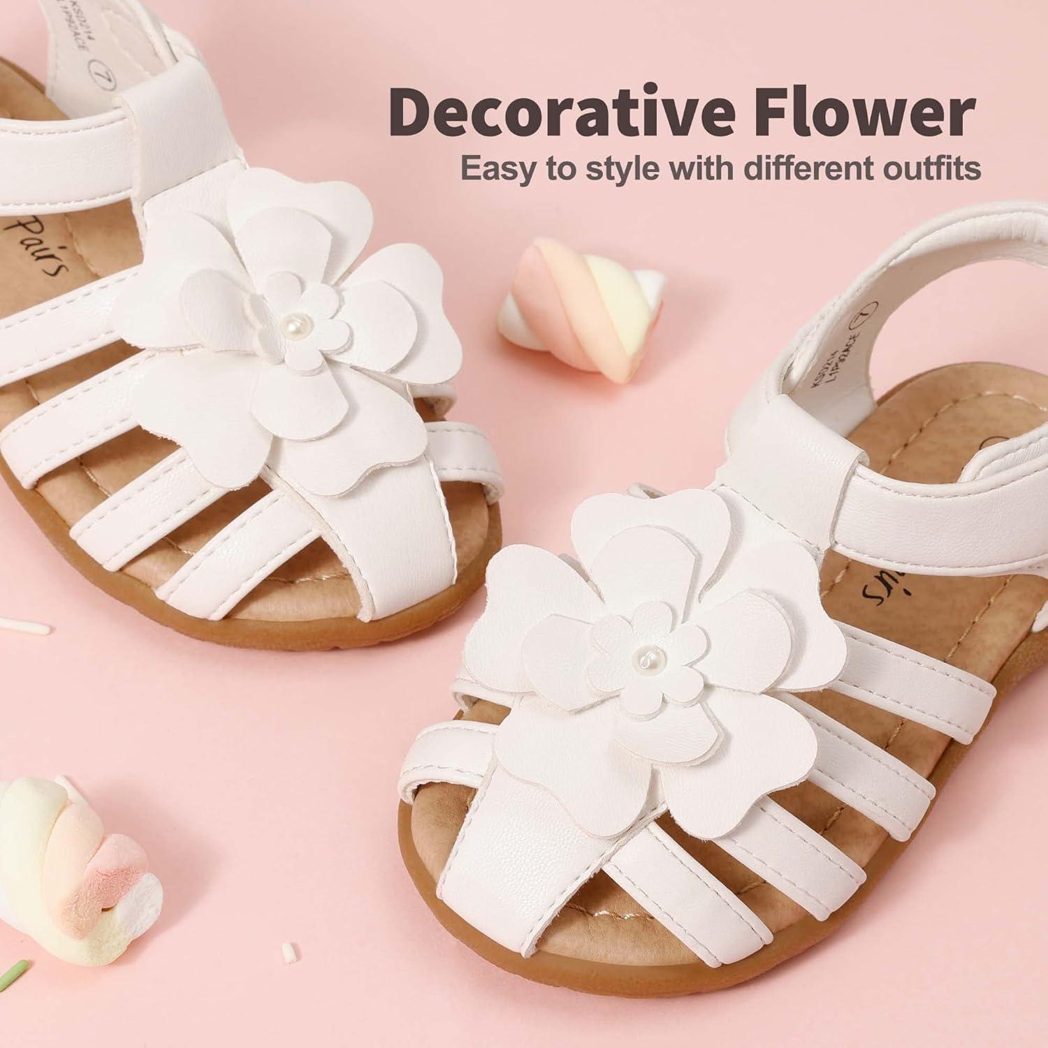 imageDREAM PAIRS Girls ToddlerLittle Kid ClosedToe Flower Summer Dress Sandals ShoesWhite