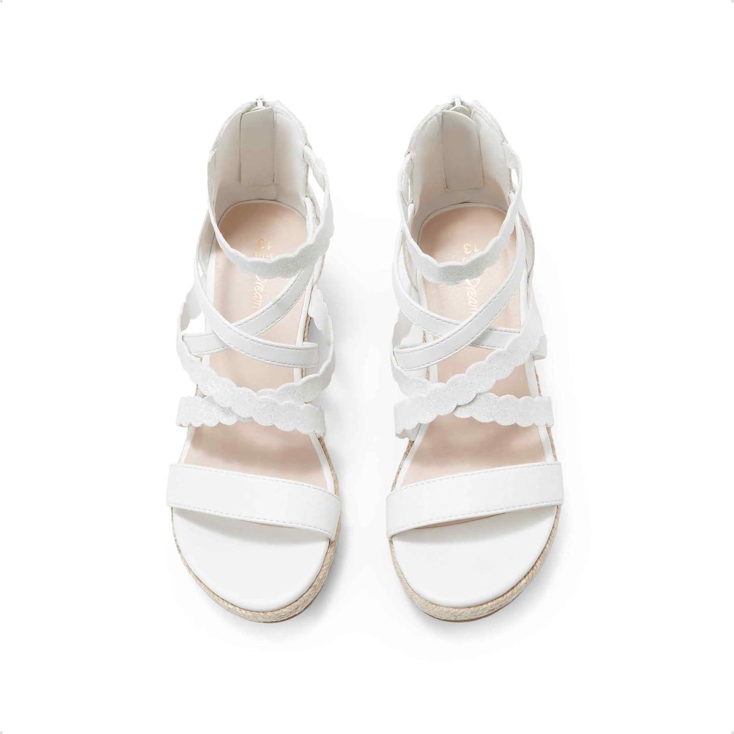 imageDREAM PAIRS Girls Wedge Sandals Flatform Open Toe Platform Sandals Flower Wedding Party for Little KidBig KidAll White