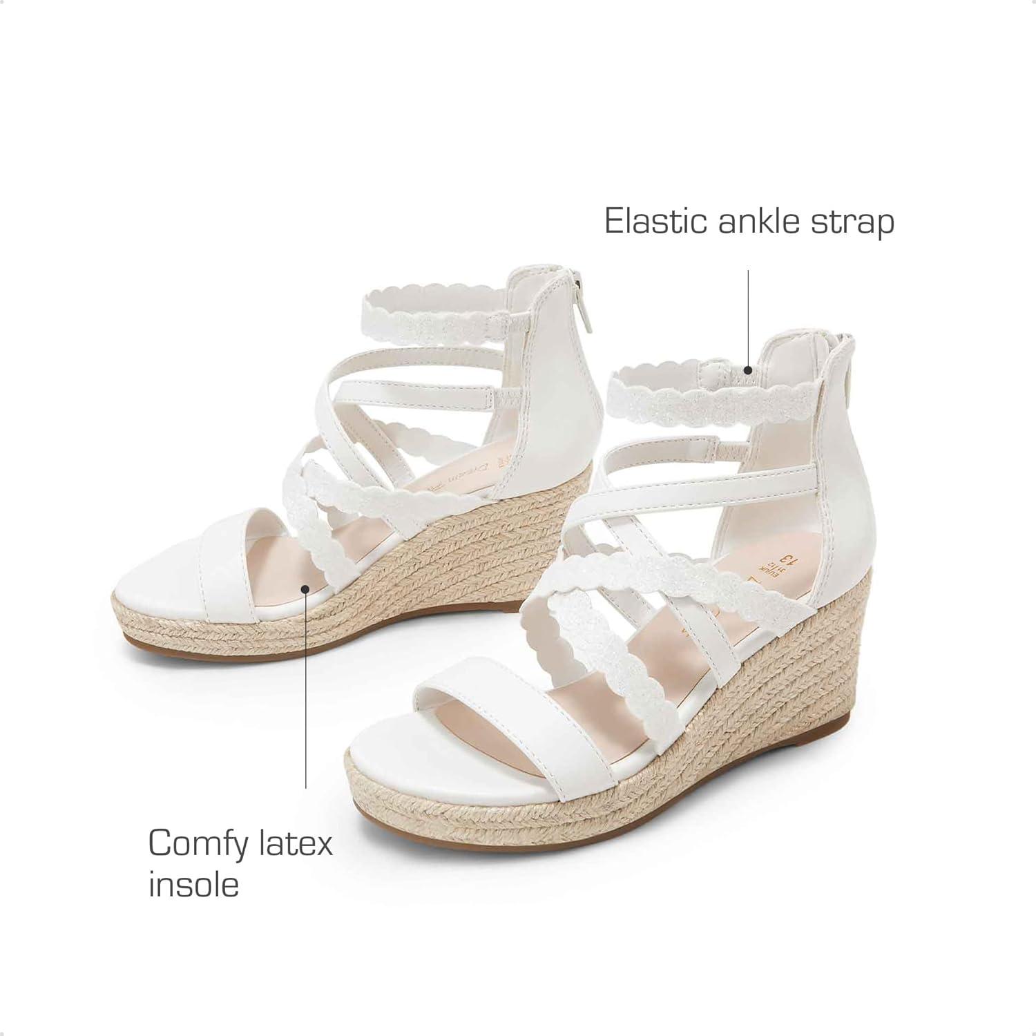 imageDREAM PAIRS Girls Wedge Sandals Flatform Open Toe Platform Sandals Flower Wedding Party for Little KidBig KidAll White