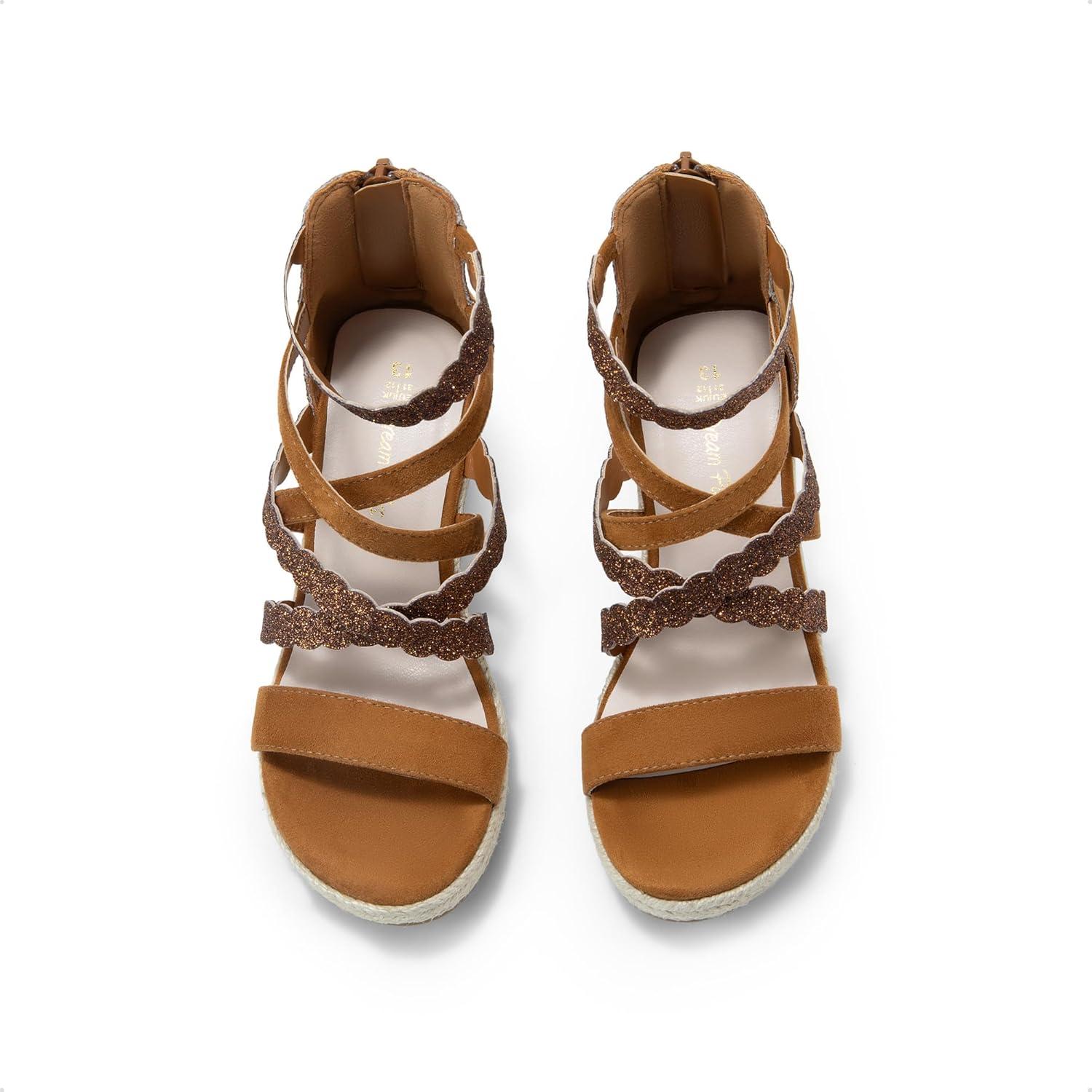 imageDREAM PAIRS Girls Wedge Sandals Flatform Open Toe Platform Sandals Flower Wedding Party for Little KidBig KidBrown