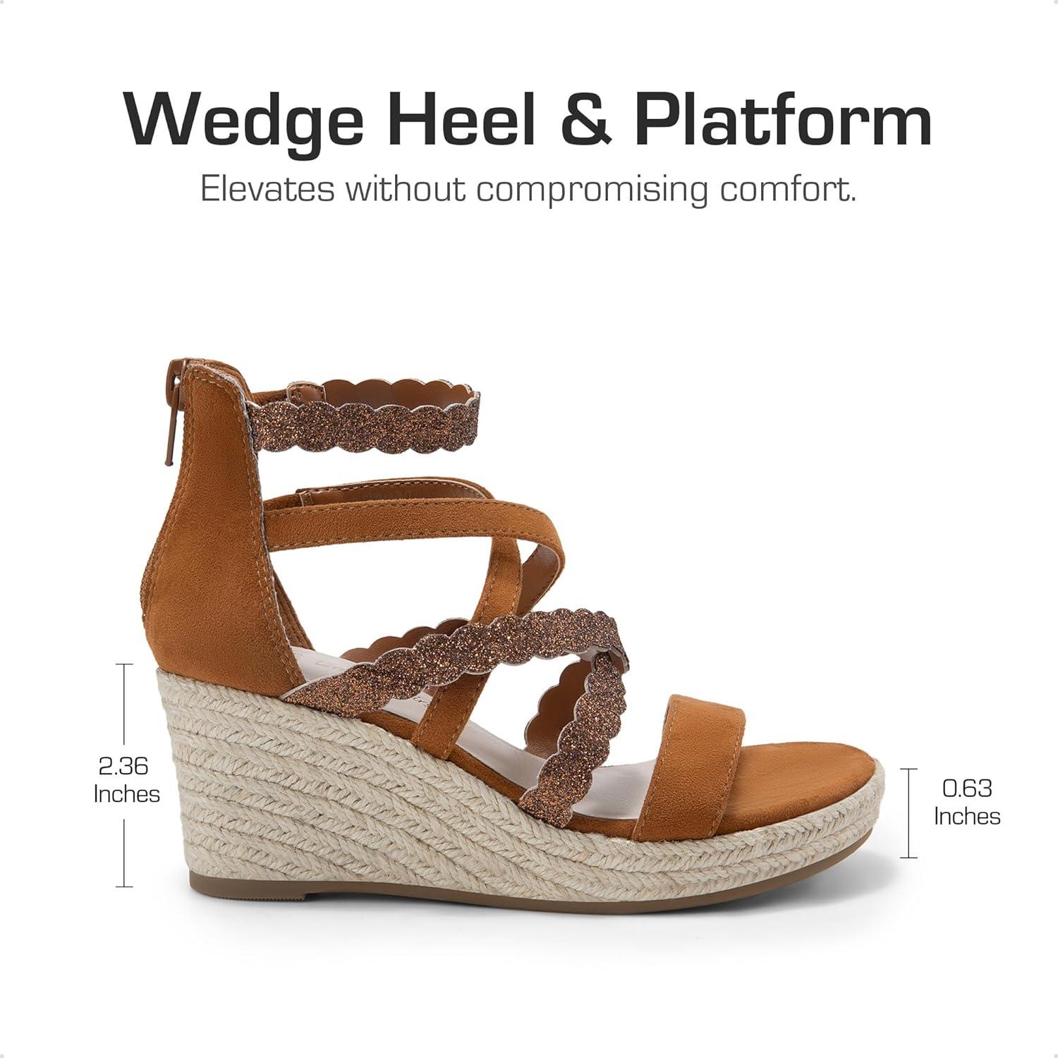 imageDREAM PAIRS Girls Wedge Sandals Flatform Open Toe Platform Sandals Flower Wedding Party for Little KidBig KidBrown