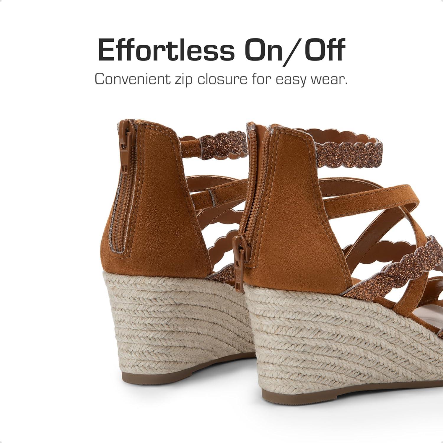 imageDREAM PAIRS Girls Wedge Sandals Flatform Open Toe Platform Sandals Flower Wedding Party for Little KidBig KidBrown