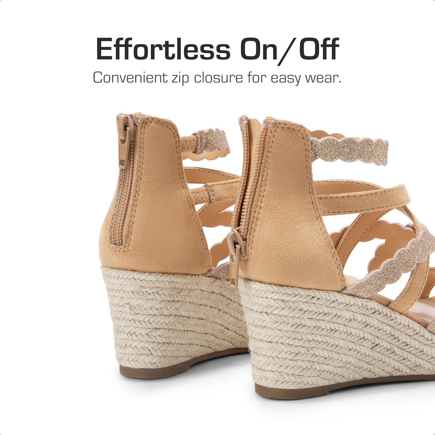 imageDREAM PAIRS Girls Wedge Sandals Flatform Open Toe Platform Sandals Flower Wedding Party for Little KidBig KidCamel