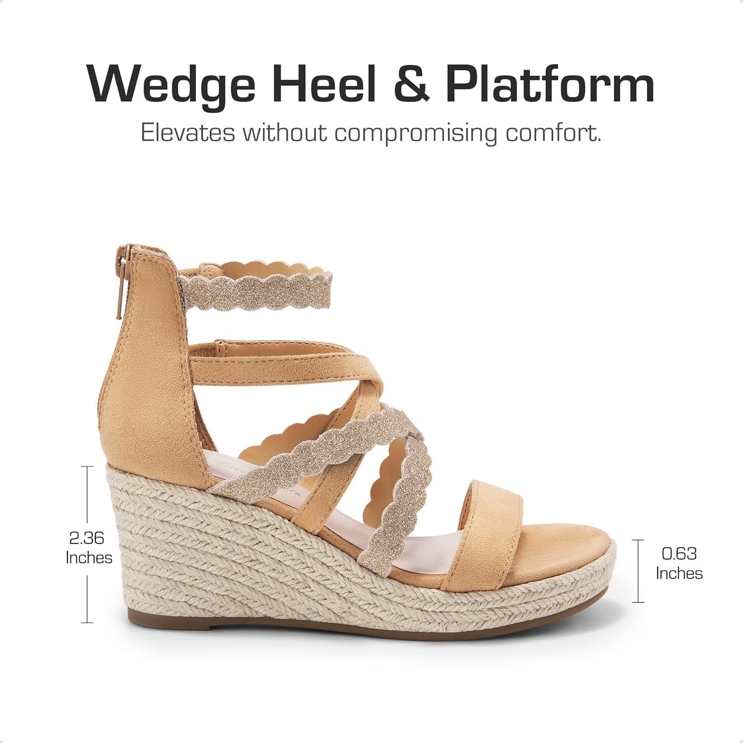 imageDREAM PAIRS Girls Wedge Sandals Flatform Open Toe Platform Sandals Flower Wedding Party for Little KidBig KidCamel