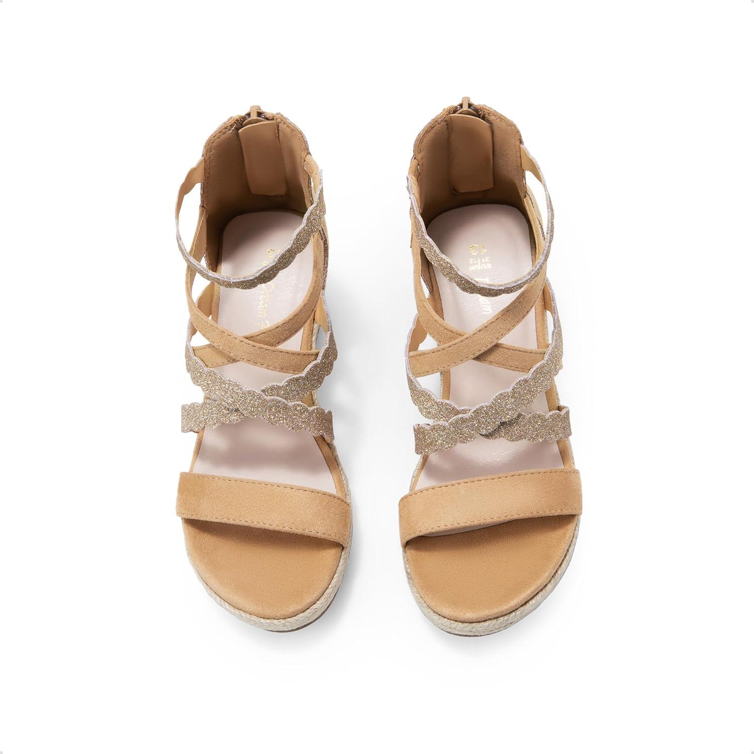 imageDREAM PAIRS Girls Wedge Sandals Flatform Open Toe Platform Sandals Flower Wedding Party for Little KidBig KidCamel