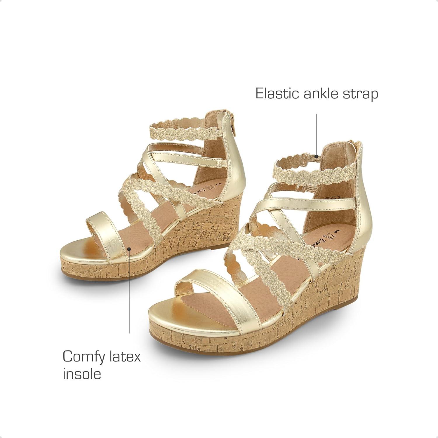 imageDREAM PAIRS Girls Wedge Sandals Flatform Open Toe Platform Sandals Flower Wedding Party for Little KidBig KidGold