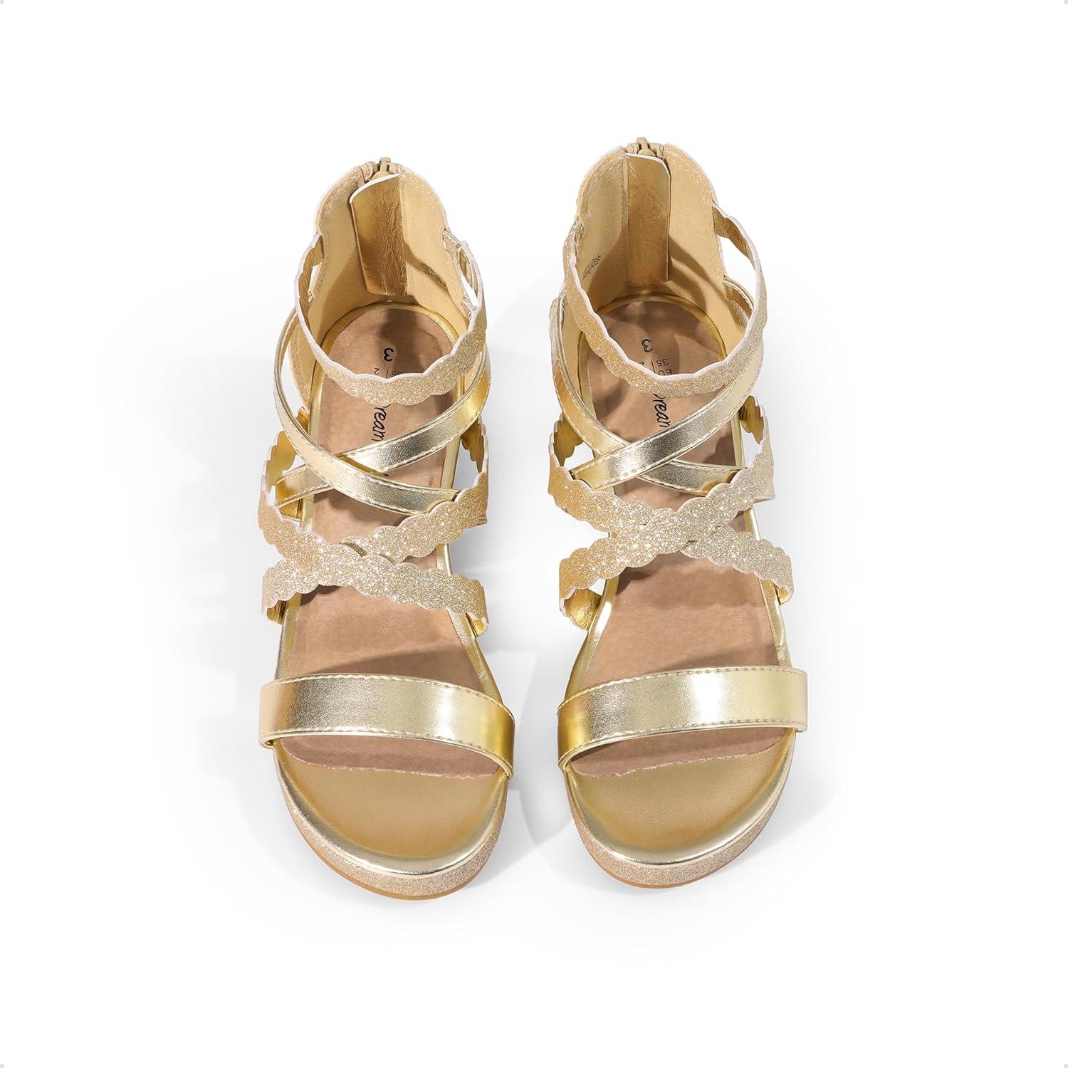 imageDREAM PAIRS Girls Wedge Sandals Flatform Open Toe Platform Sandals Flower Wedding Party for Little KidBig KidGoldglitter