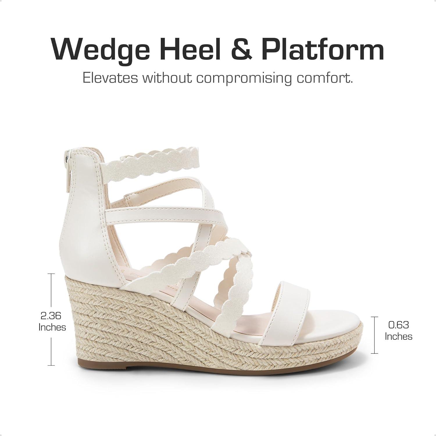 imageDREAM PAIRS Girls Wedge Sandals Flatform Open Toe Platform Sandals Flower Wedding Party for Little KidBig KidIvory
