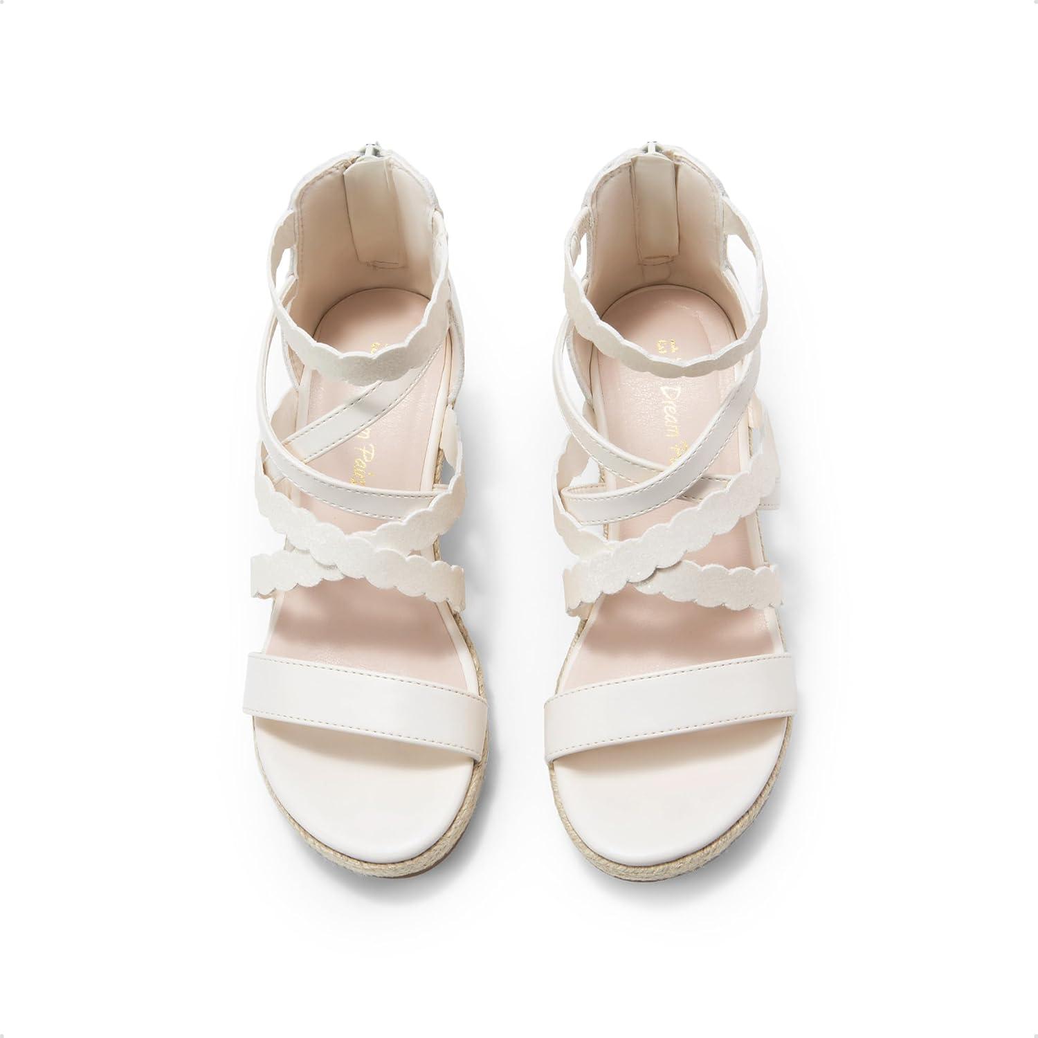 imageDREAM PAIRS Girls Wedge Sandals Flatform Open Toe Platform Sandals Flower Wedding Party for Little KidBig KidIvory