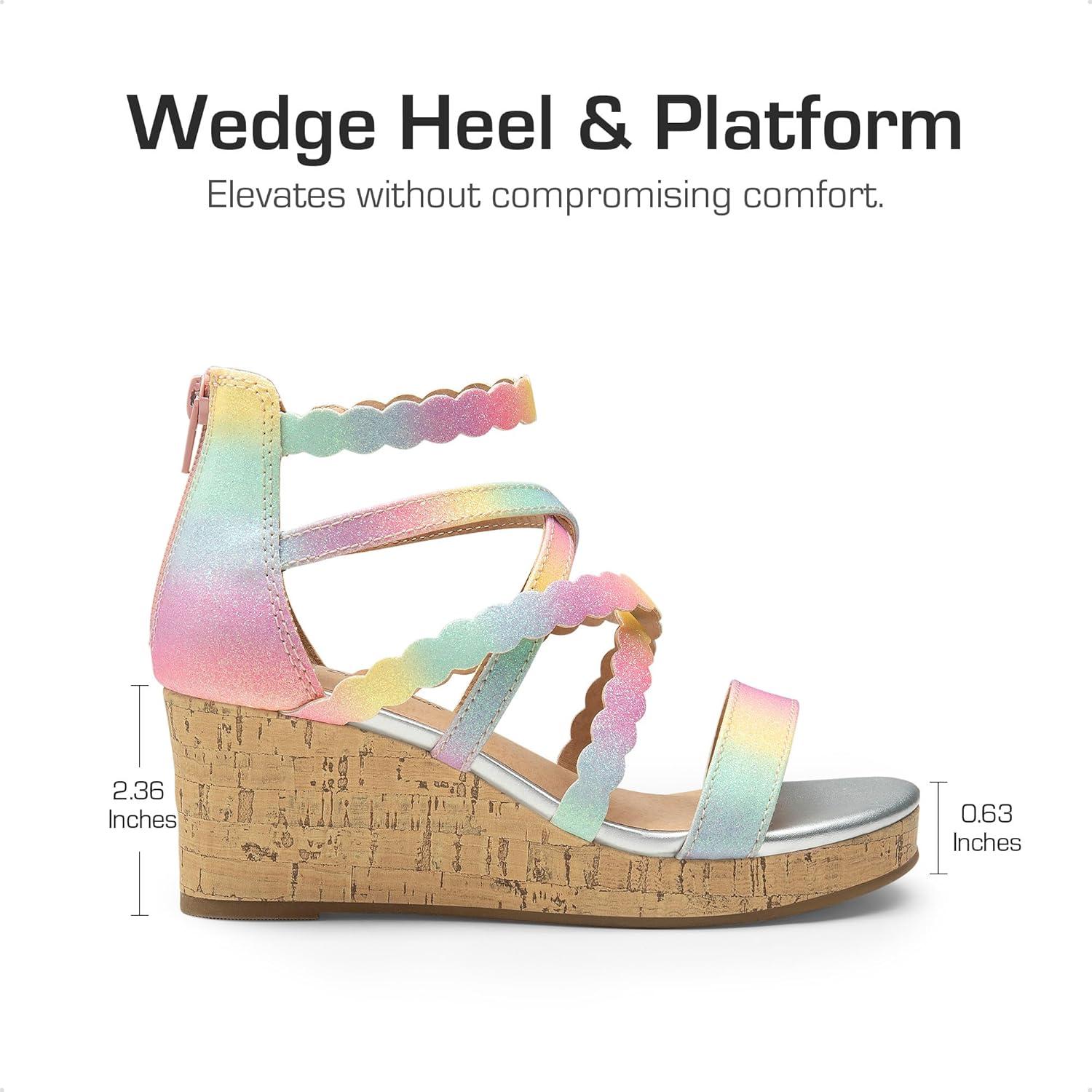 imageDREAM PAIRS Girls Wedge Sandals Flatform Open Toe Platform Sandals Flower Wedding Party for Little KidBig KidRainbow