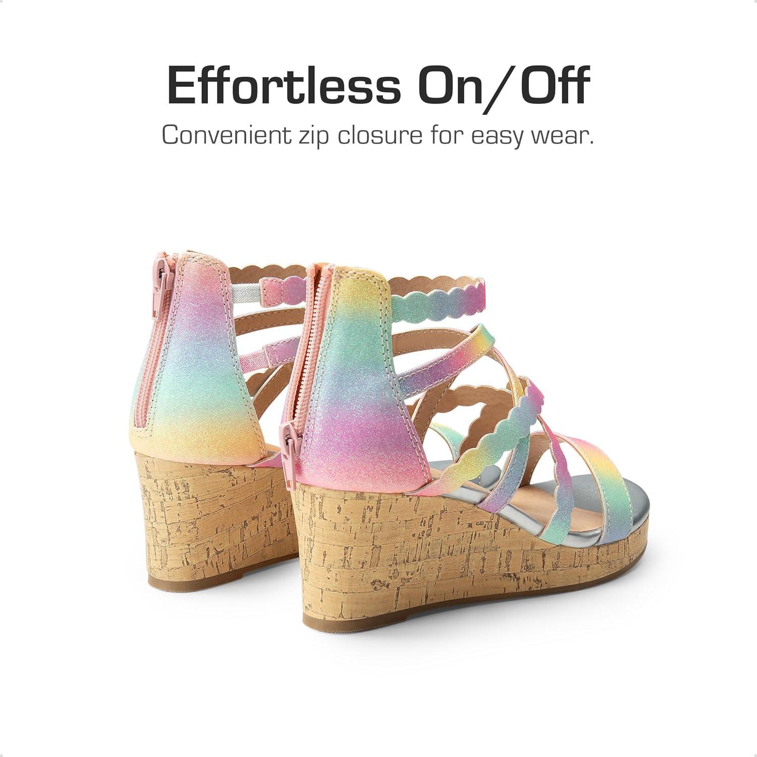 imageDREAM PAIRS Girls Wedge Sandals Flatform Open Toe Platform Sandals Flower Wedding Party for Little KidBig KidRainbow