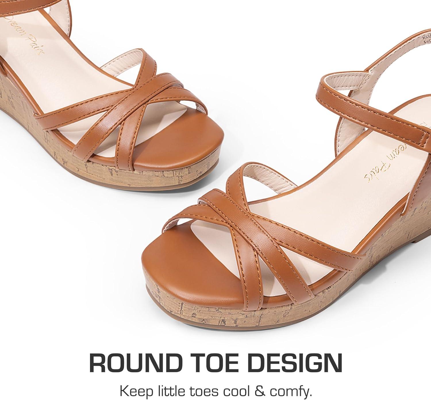 imageDREAM PAIRS Girls Wedge Sandals Flatform Open Toe Summer Platform Sandals Flower Wedding Party for Little KidBig KidBrown