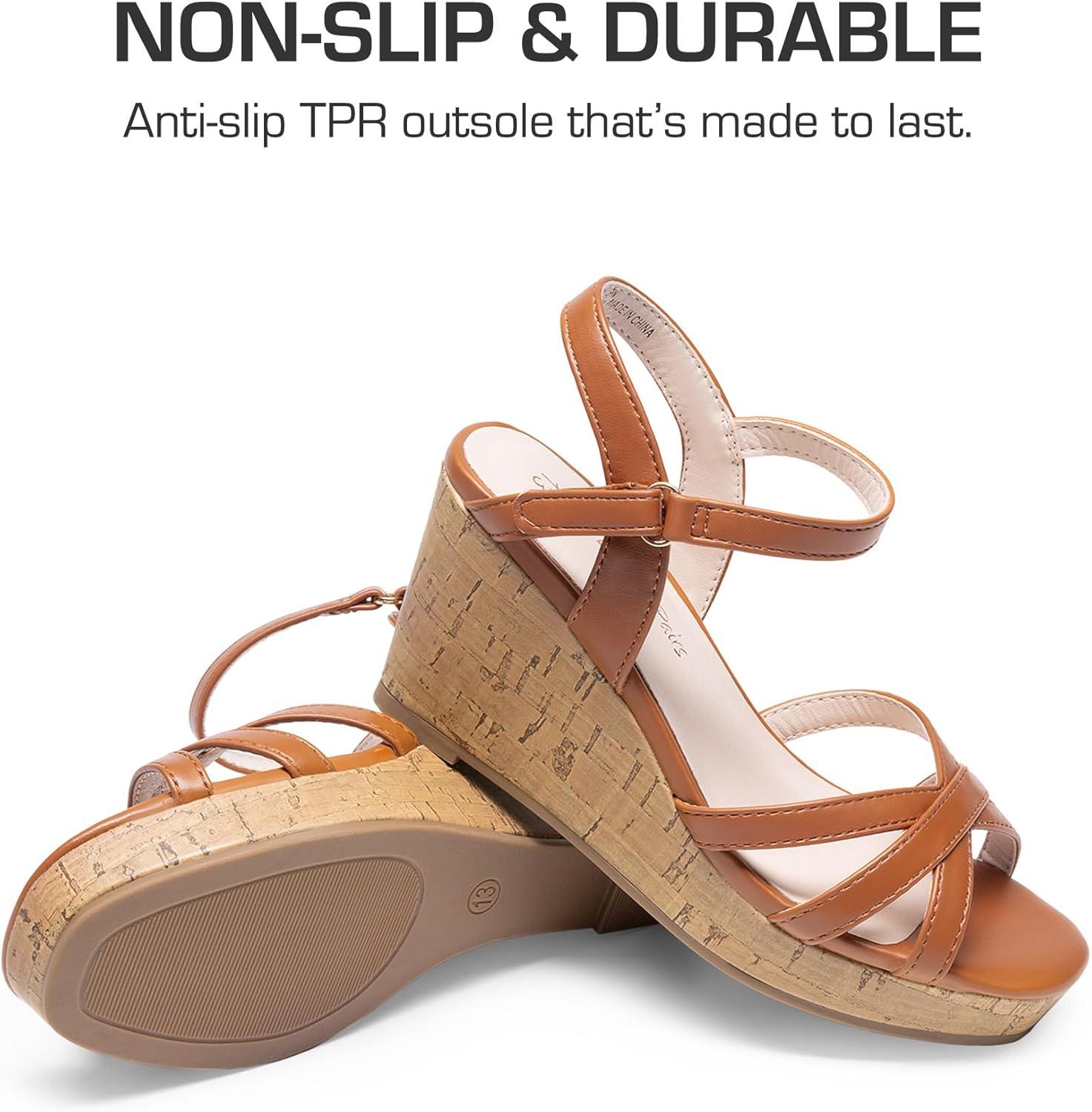 imageDREAM PAIRS Girls Wedge Sandals Flatform Open Toe Summer Platform Sandals Flower Wedding Party for Little KidBig KidBrown