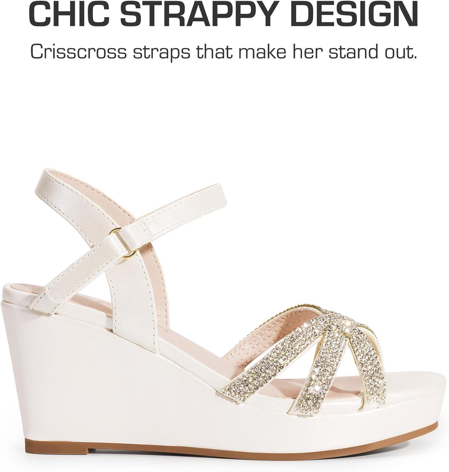 imageDREAM PAIRS Girls Wedge Sandals Flatform Open Toe Summer Platform Sandals Flower Wedding Party for Little KidBig KidIvory