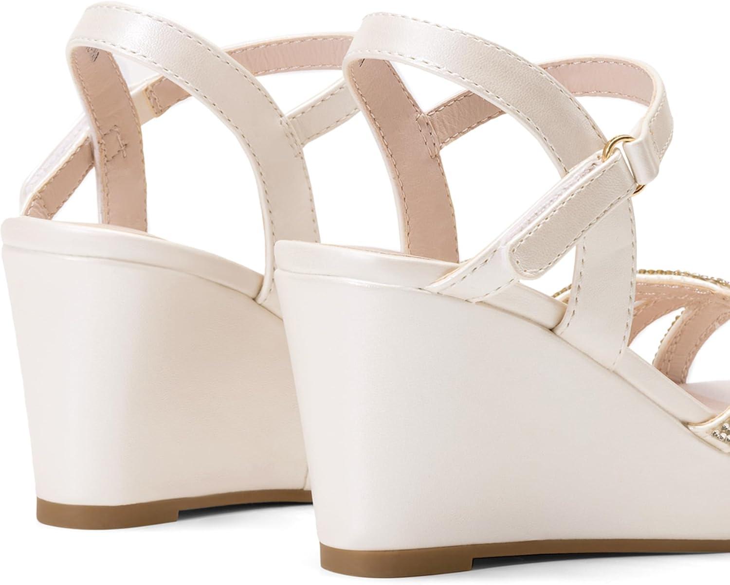 imageDREAM PAIRS Girls Wedge Sandals Flatform Open Toe Summer Platform Sandals Flower Wedding Party for Little KidBig KidIvory