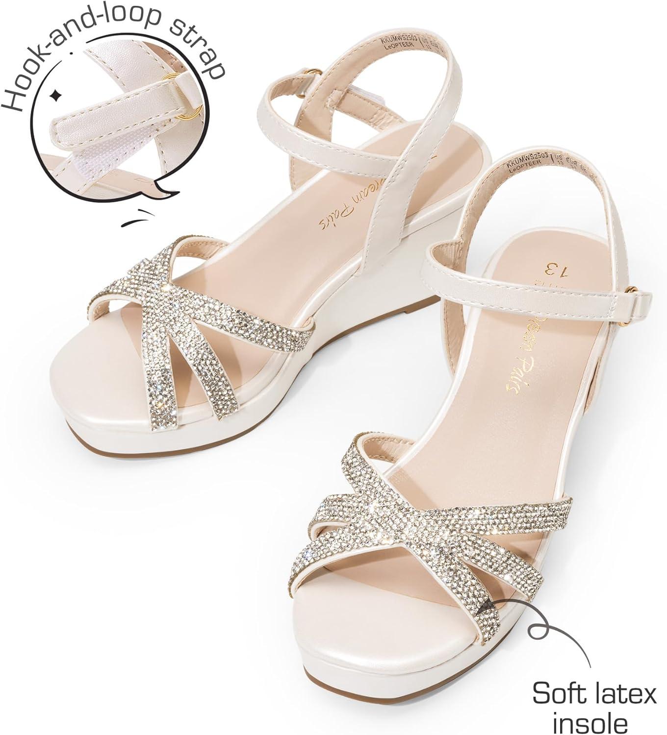 imageDREAM PAIRS Girls Wedge Sandals Flatform Open Toe Summer Platform Sandals Flower Wedding Party for Little KidBig KidIvory