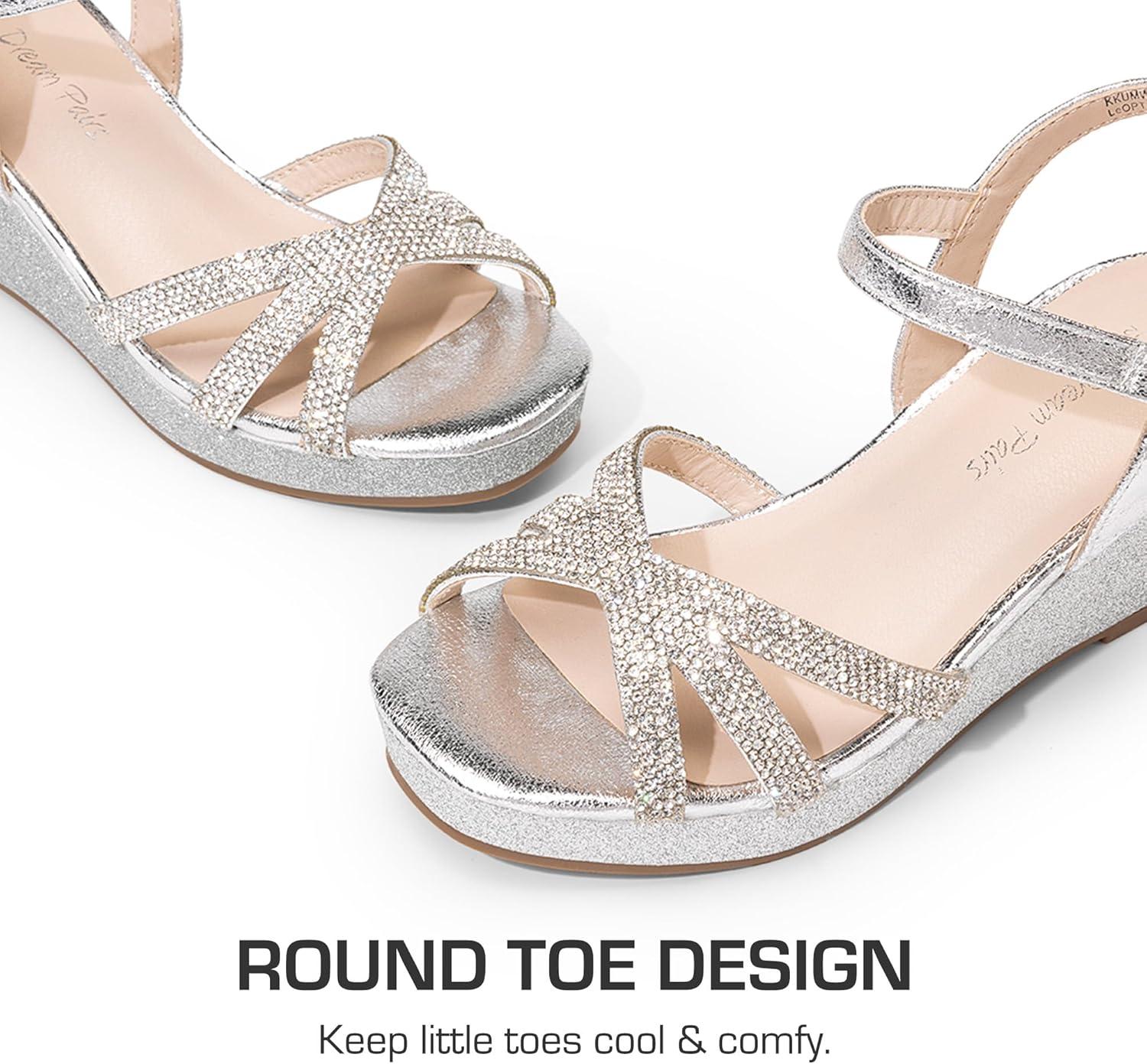 imageDREAM PAIRS Girls Wedge Sandals Flatform Open Toe Summer Platform Sandals Flower Wedding Party for Little KidBig KidSilver