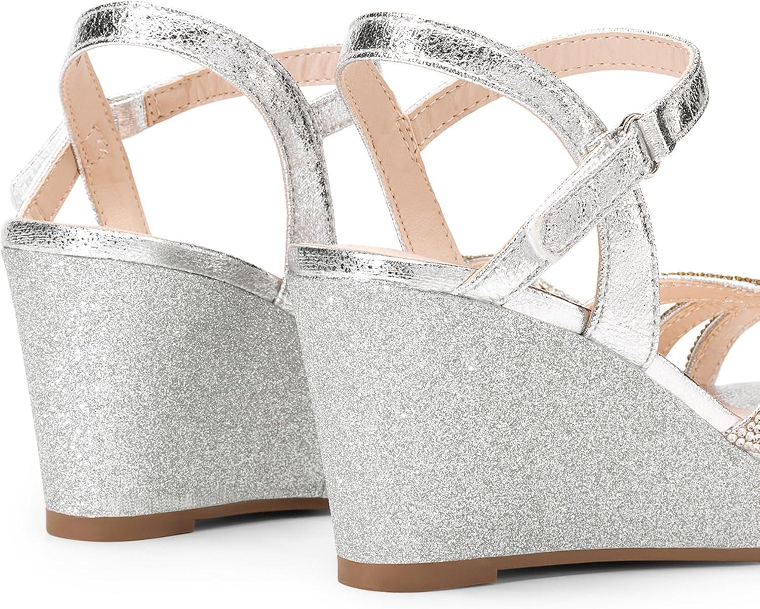 imageDREAM PAIRS Girls Wedge Sandals Flatform Open Toe Summer Platform Sandals Flower Wedding Party for Little KidBig KidSilver