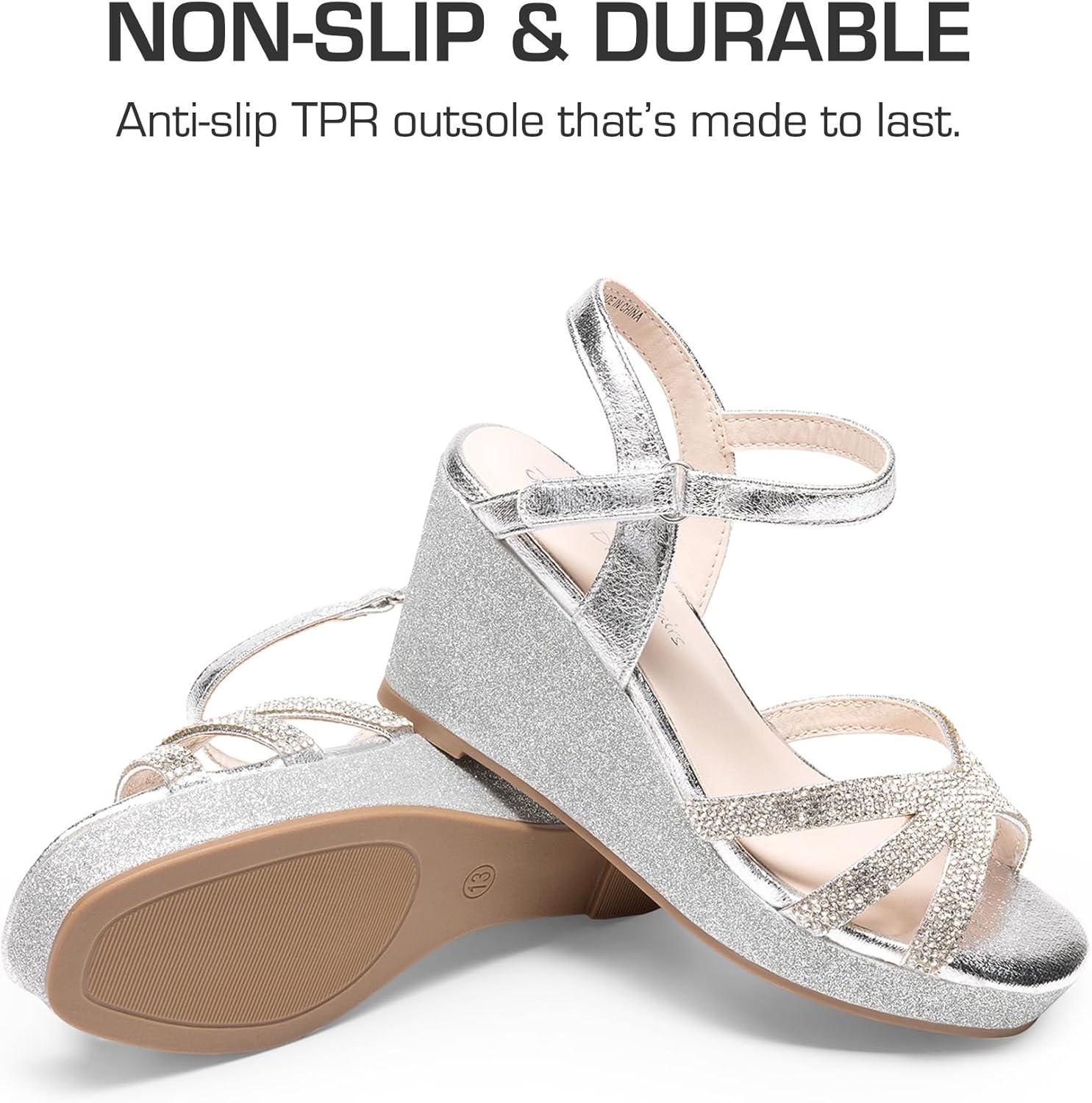 imageDREAM PAIRS Girls Wedge Sandals Flatform Open Toe Summer Platform Sandals Flower Wedding Party for Little KidBig KidSilver