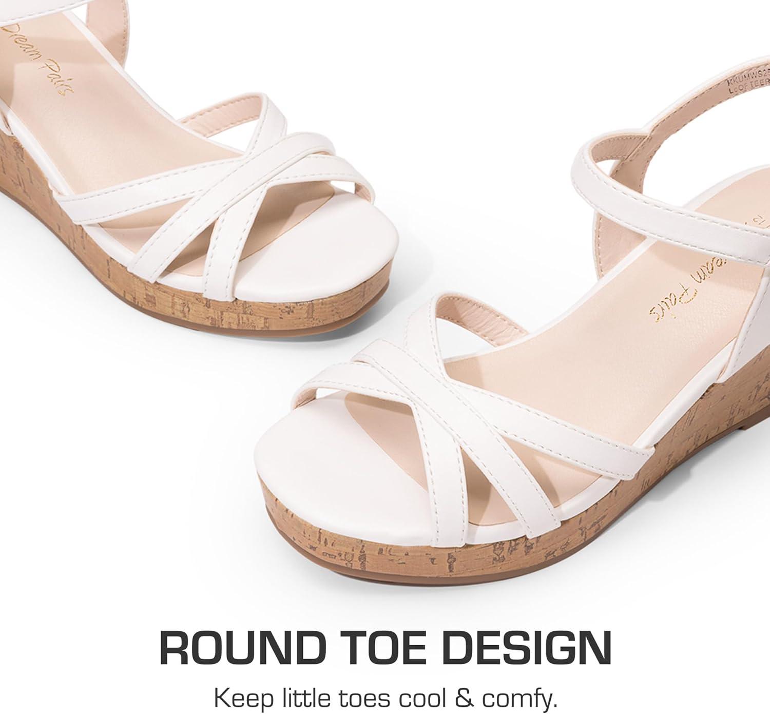 imageDREAM PAIRS Girls Wedge Sandals Flatform Open Toe Summer Platform Sandals Flower Wedding Party for Little KidBig KidWhite
