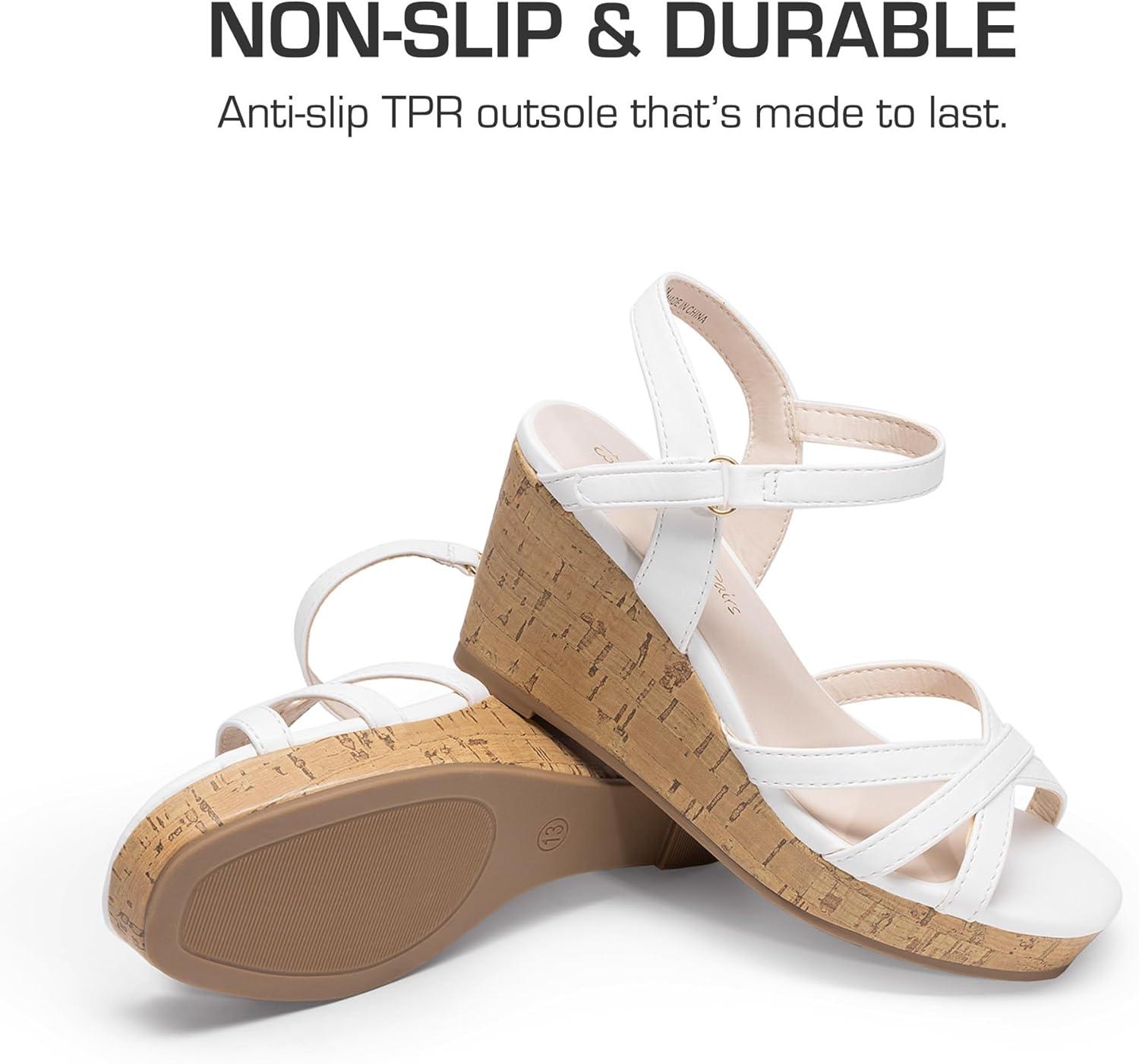 imageDREAM PAIRS Girls Wedge Sandals Flatform Open Toe Summer Platform Sandals Flower Wedding Party for Little KidBig KidWhite