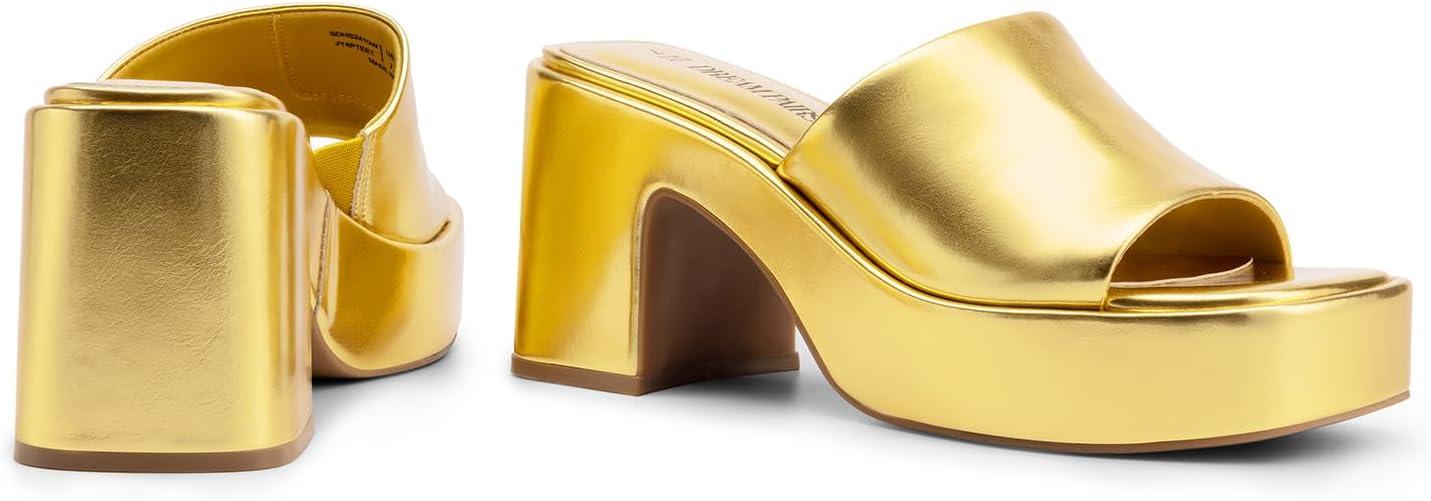 imageDREAM PAIRS High Chunky Platform Heels for Women Fashion Comfort Slip on Square Open Toe Block Heel SandalsGoldpu