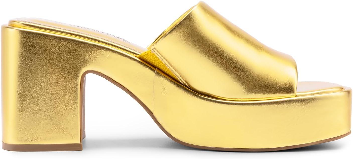 imageDREAM PAIRS High Chunky Platform Heels for Women Fashion Comfort Slip on Square Open Toe Block Heel SandalsGoldpu