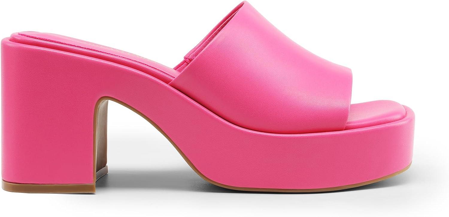 imageDREAM PAIRS High Chunky Platform Heels for Women Fashion Comfort Slip on Square Open Toe Block Heel SandalsHot Pinkpu