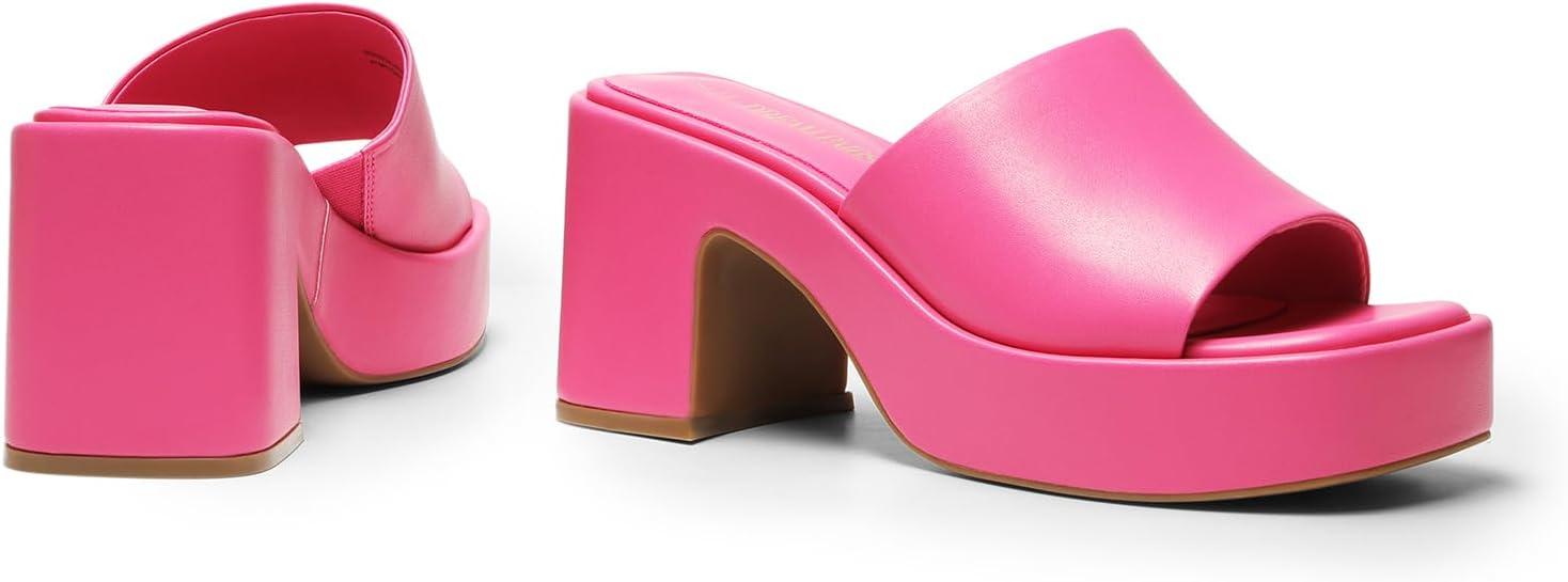 imageDREAM PAIRS High Chunky Platform Heels for Women Fashion Comfort Slip on Square Open Toe Block Heel SandalsHot Pinkpu