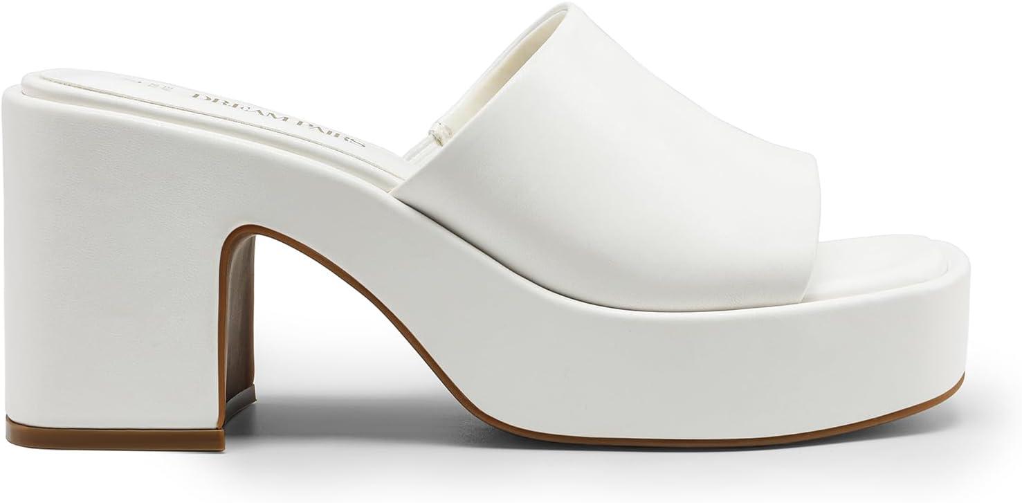 imageDREAM PAIRS High Chunky Platform Heels for Women Fashion Comfort Slip on Square Open Toe Block Heel SandalsWhitepu