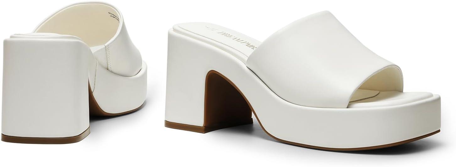 imageDREAM PAIRS High Chunky Platform Heels for Women Fashion Comfort Slip on Square Open Toe Block Heel SandalsWhitepu