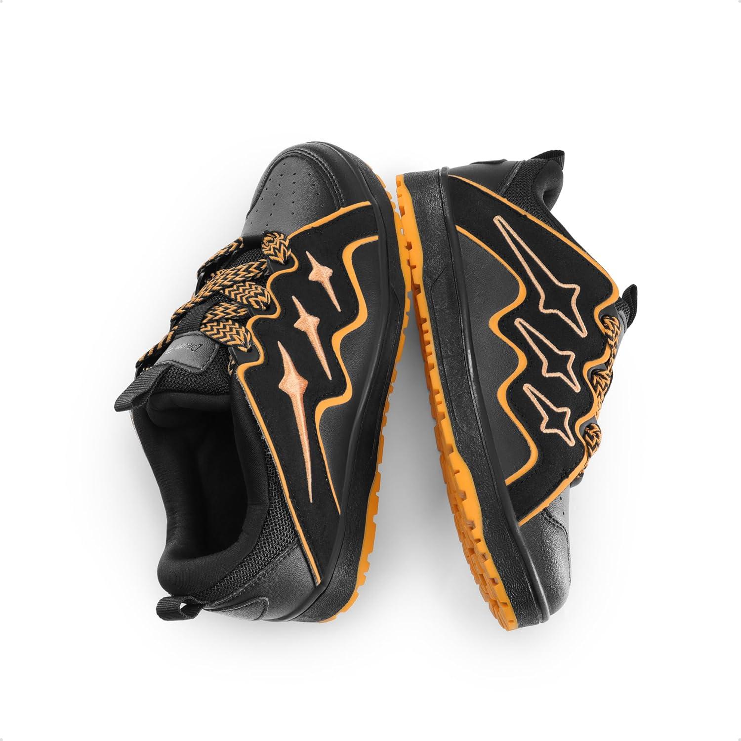 imageDREAM PAIRS Kid Shoes Boys Girls Sneakers Lace Up Skate Shoes Durable Walking Casual ShoesBlackOrange