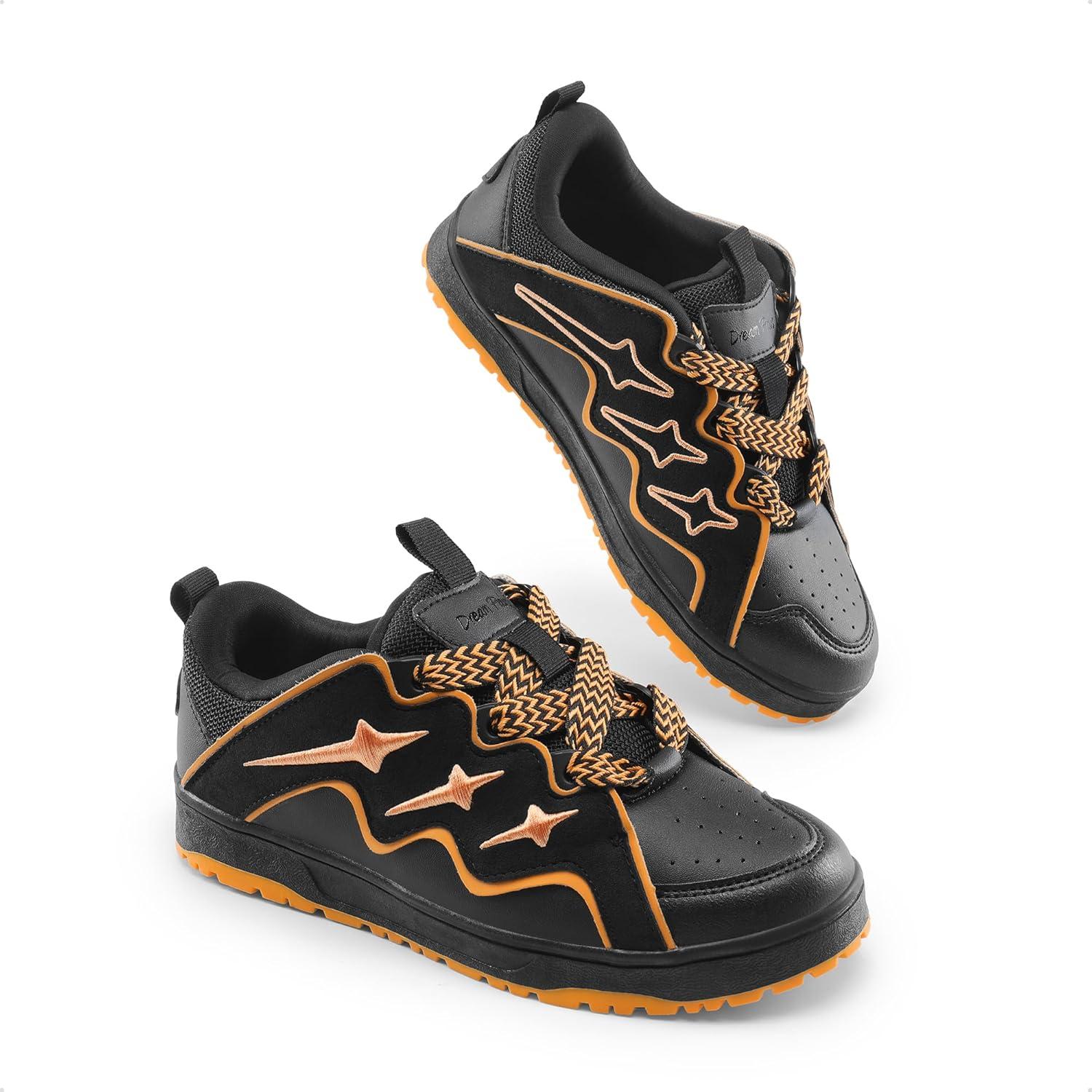 imageDREAM PAIRS Kid Shoes Boys Girls Sneakers Lace Up Skate Shoes Durable Walking Casual ShoesBlackOrange