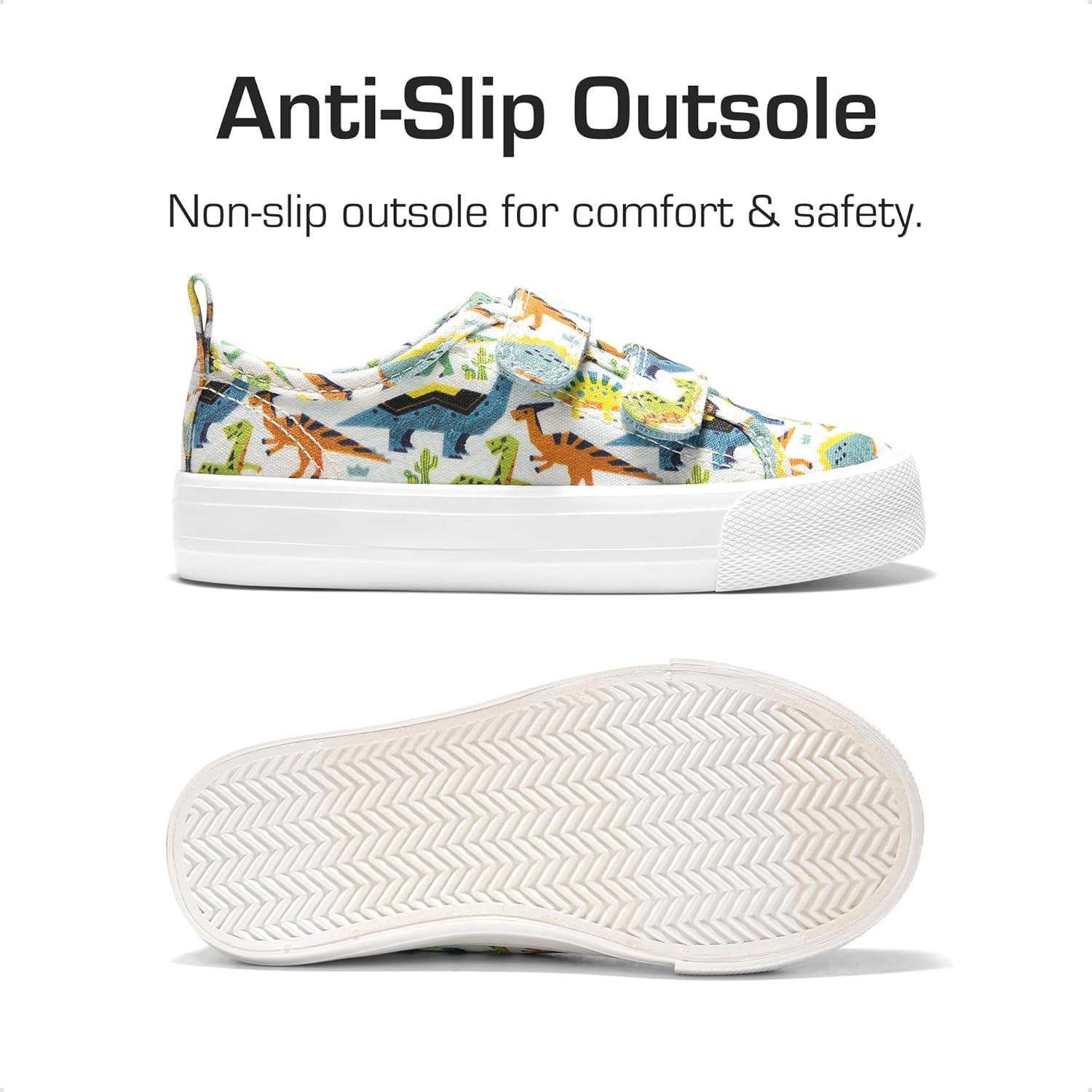 imageDREAM PAIRS Kid Toddler Sneakers Boys Girls Canvas with Cartoon Dual Hook and Loops for School WalkingBlueDinosaur