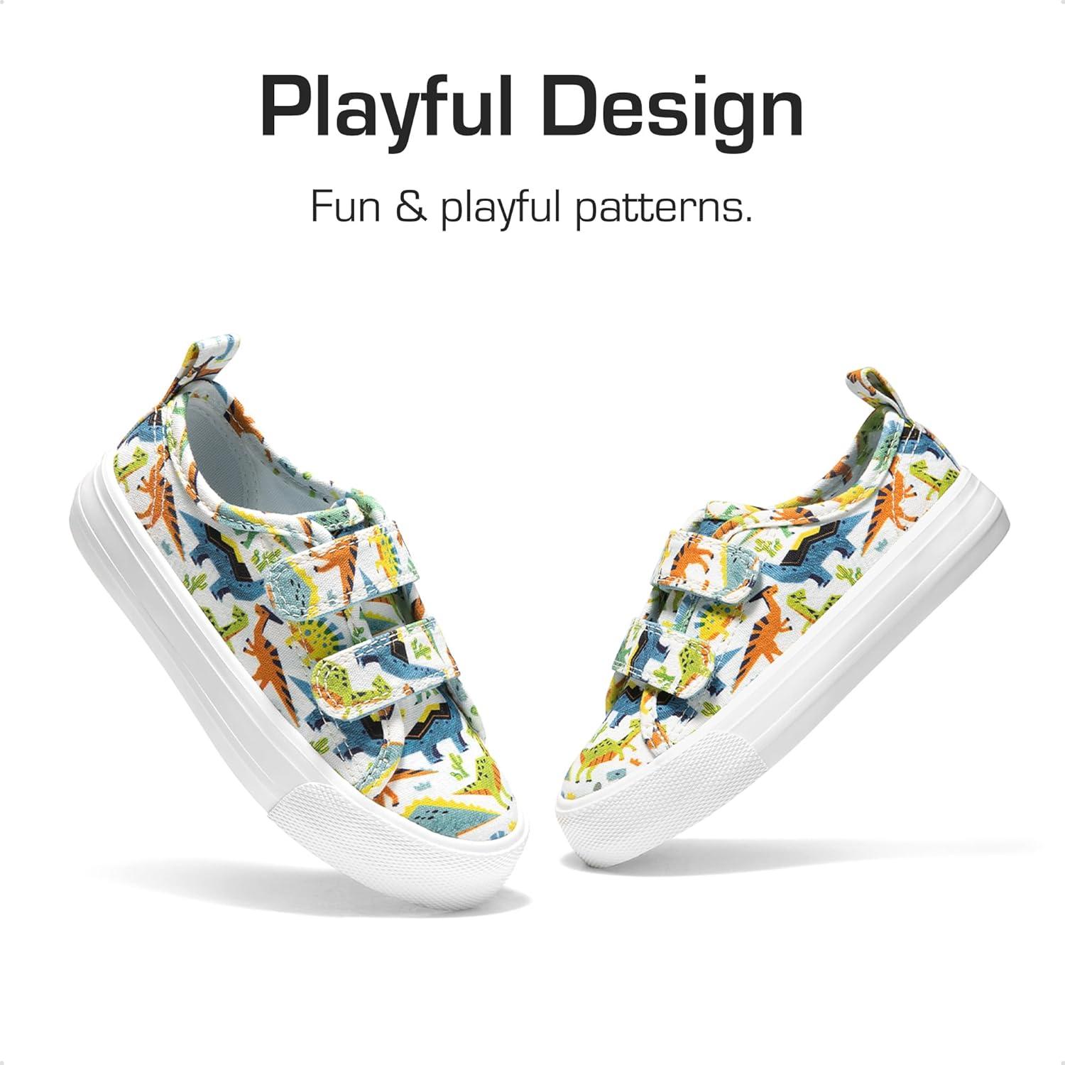 imageDREAM PAIRS Kid Toddler Sneakers Boys Girls Canvas with Cartoon Dual Hook and Loops for School WalkingBlueDinosaur