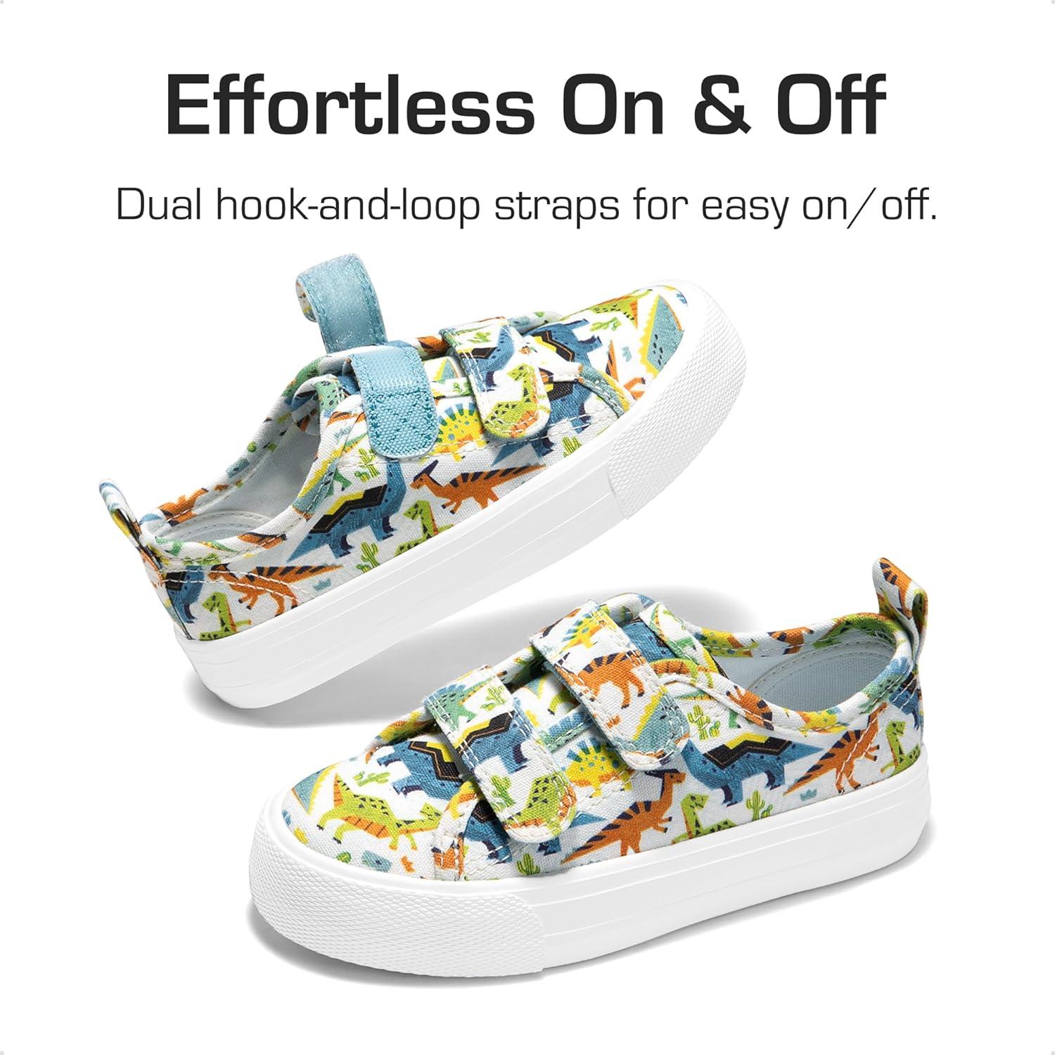 imageDREAM PAIRS Kid Toddler Sneakers Boys Girls Canvas with Cartoon Dual Hook and Loops for School WalkingBlueDinosaur