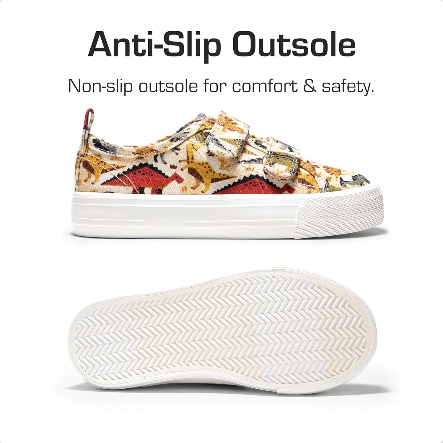 imageDREAM PAIRS Kid Toddler Sneakers Boys Girls Canvas with Cartoon Dual Hook and Loops for School WalkingBrownDinosaur