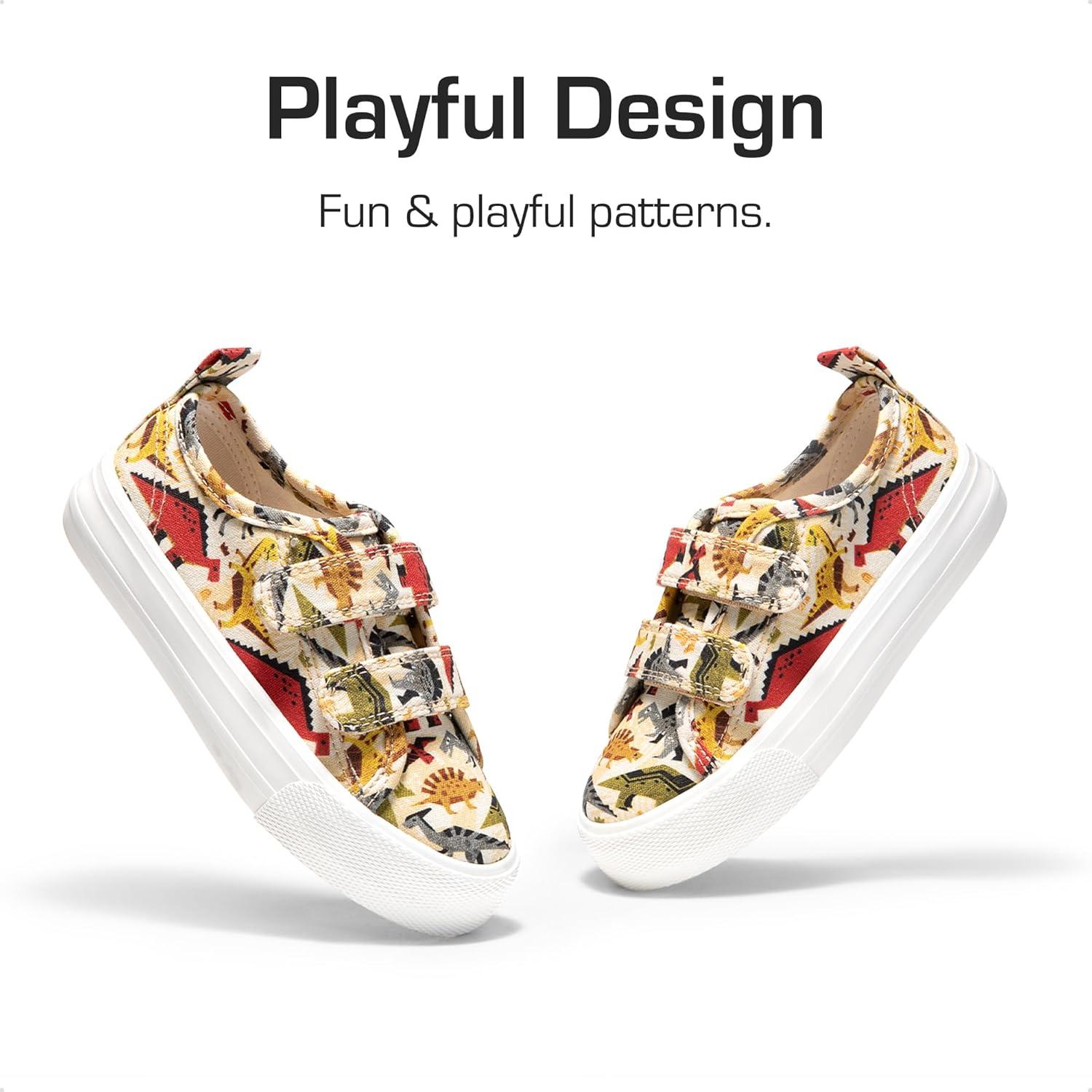 imageDREAM PAIRS Kid Toddler Sneakers Boys Girls Canvas with Cartoon Dual Hook and Loops for School WalkingBrownDinosaur