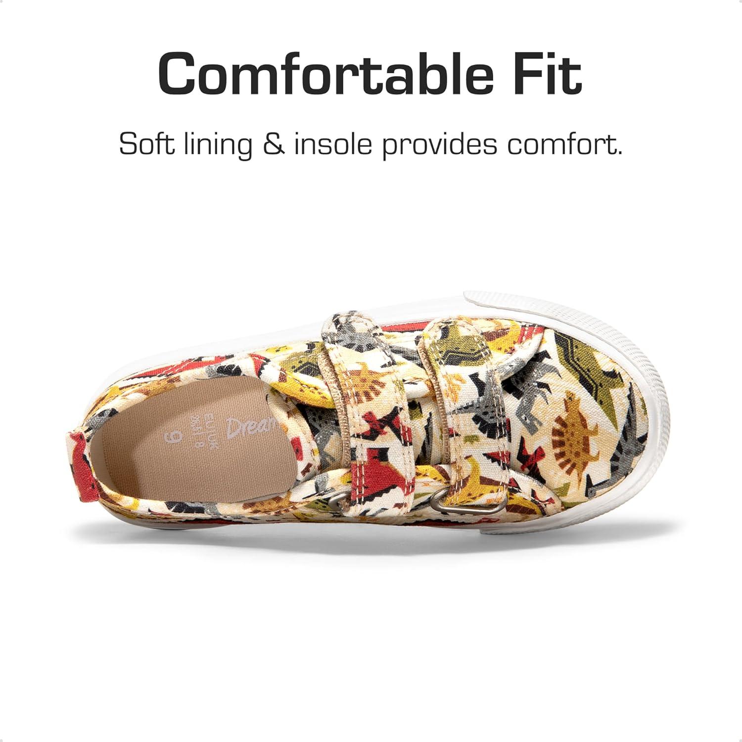 imageDREAM PAIRS Kid Toddler Sneakers Boys Girls Canvas with Cartoon Dual Hook and Loops for School WalkingBrownDinosaur