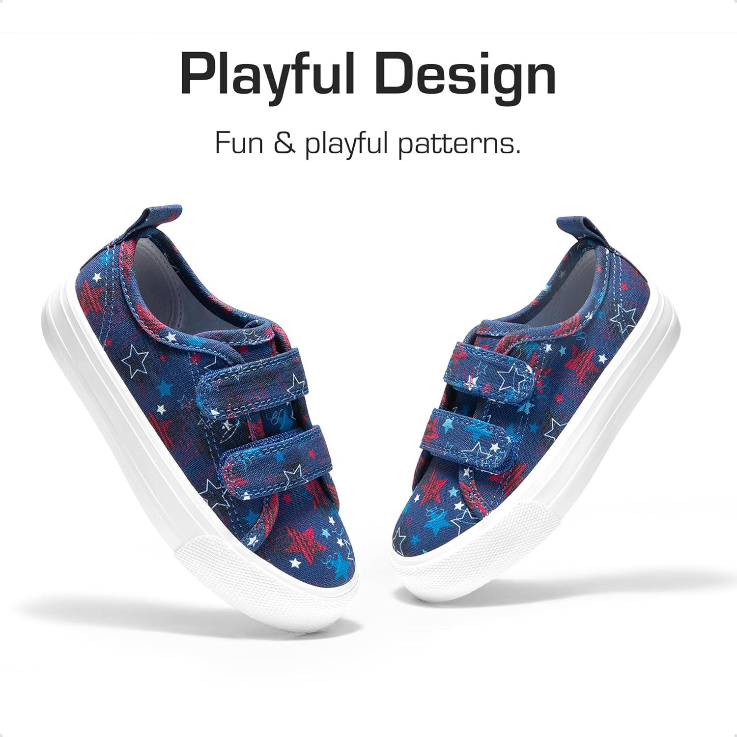 imageDREAM PAIRS Kid Toddler Sneakers Boys Girls Canvas with Cartoon Dual Hook and Loops for School WalkingNavyStar