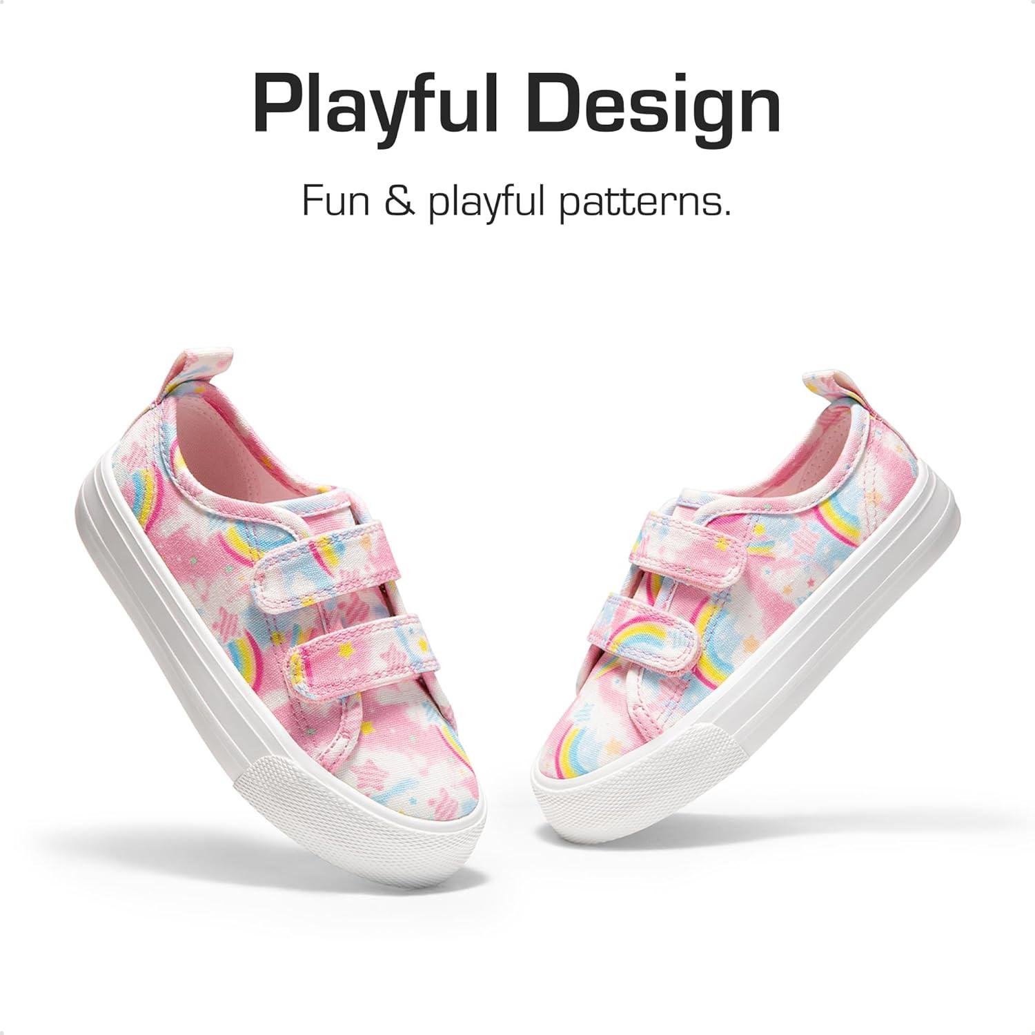imageDREAM PAIRS Kid Toddler Sneakers Boys Girls Canvas with Cartoon Dual Hook and Loops for School WalkingRainbow