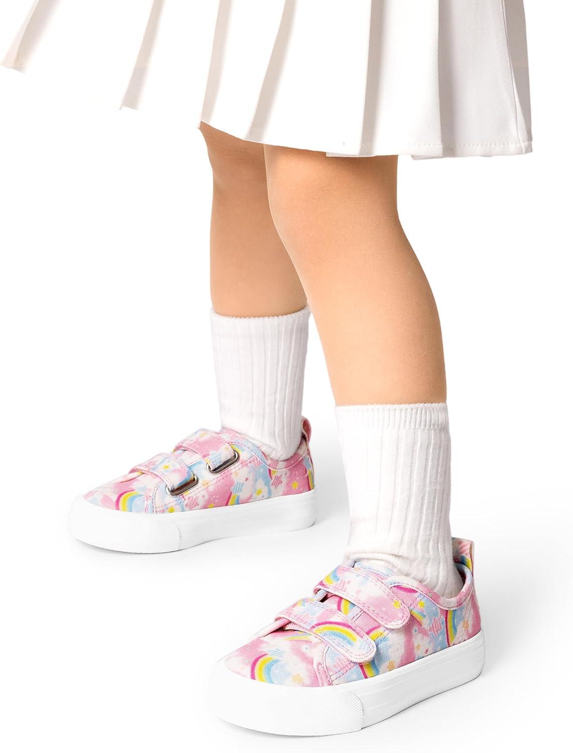 imageDREAM PAIRS Kid Toddler Sneakers Boys Girls Canvas with Cartoon Dual Hook and Loops for School WalkingRainbow