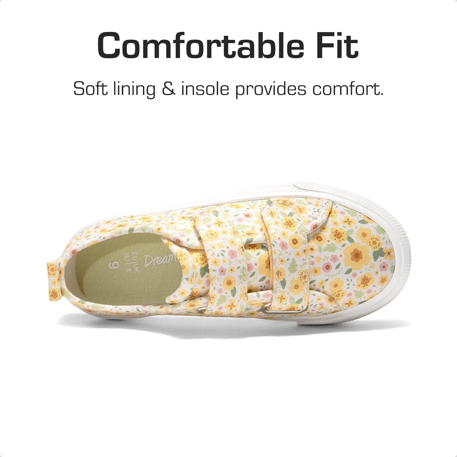 imageDREAM PAIRS Kid Toddler Sneakers Boys Girls Canvas with Cartoon Dual Hook and Loops for School WalkingYellowFlower