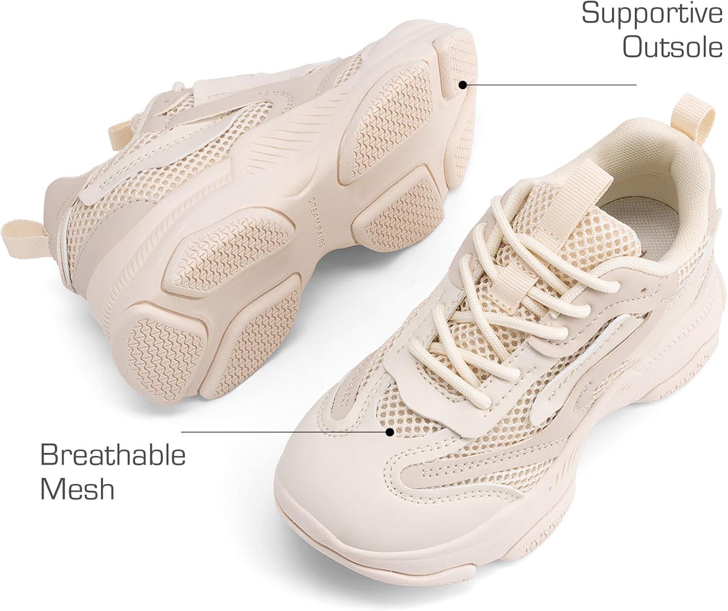 imageDREAM PAIRS Kids Girls Sneakers Jelly Sole Lace up Shoes Lightweight Walking Shoes for Girls BoysBeige