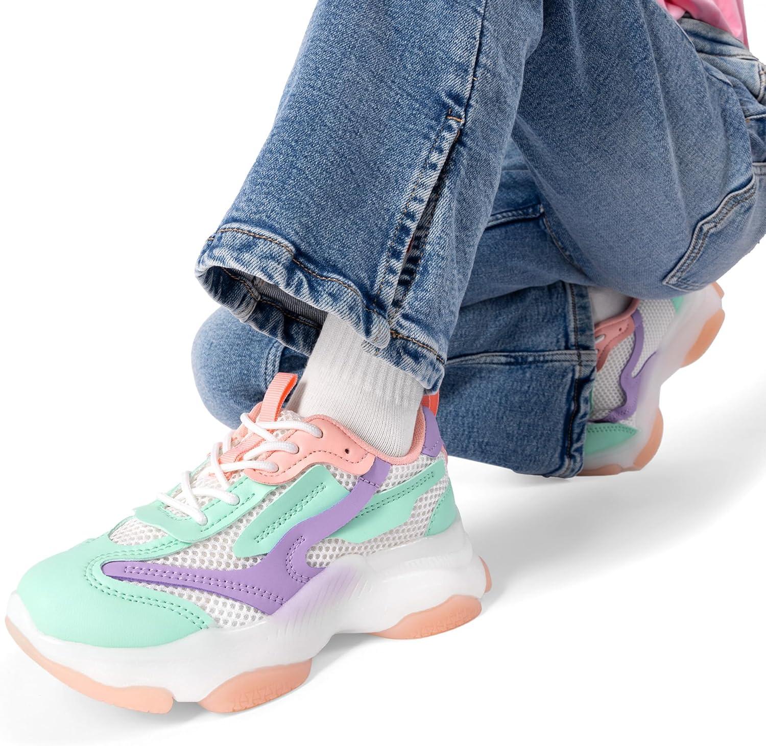 imageDREAM PAIRS Kids Girls Sneakers Jelly Sole Lace up Shoes Lightweight Walking Shoes for Girls BoysMulti