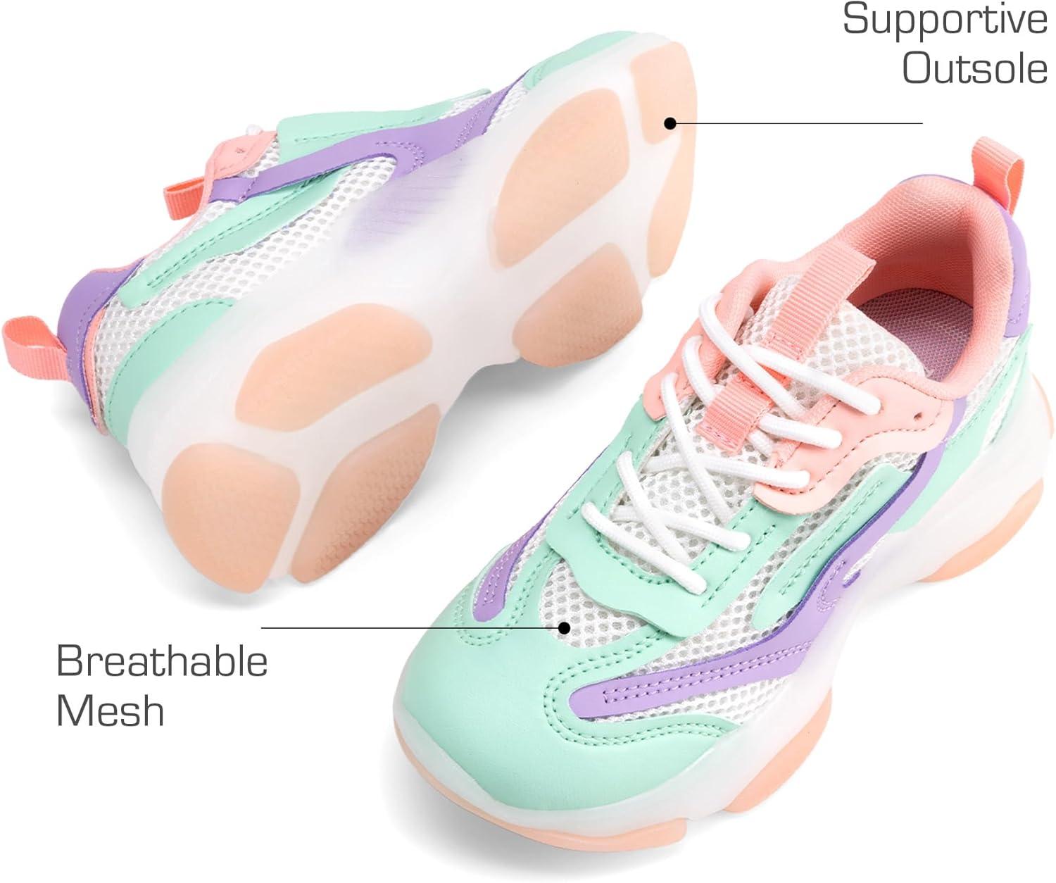 imageDREAM PAIRS Kids Girls Sneakers Jelly Sole Lace up Shoes Lightweight Walking Shoes for Girls BoysMulti