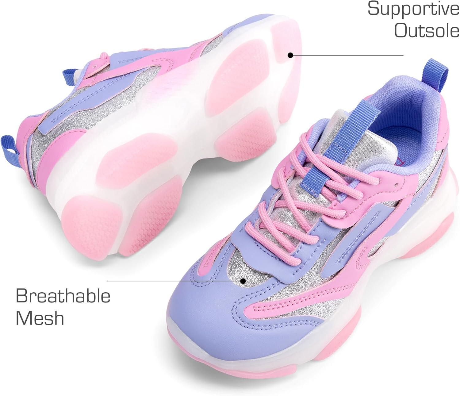 imageDREAM PAIRS Kids Girls Sneakers Jelly Sole Lace up Shoes Lightweight Walking Shoes for Girls BoysPurplePink